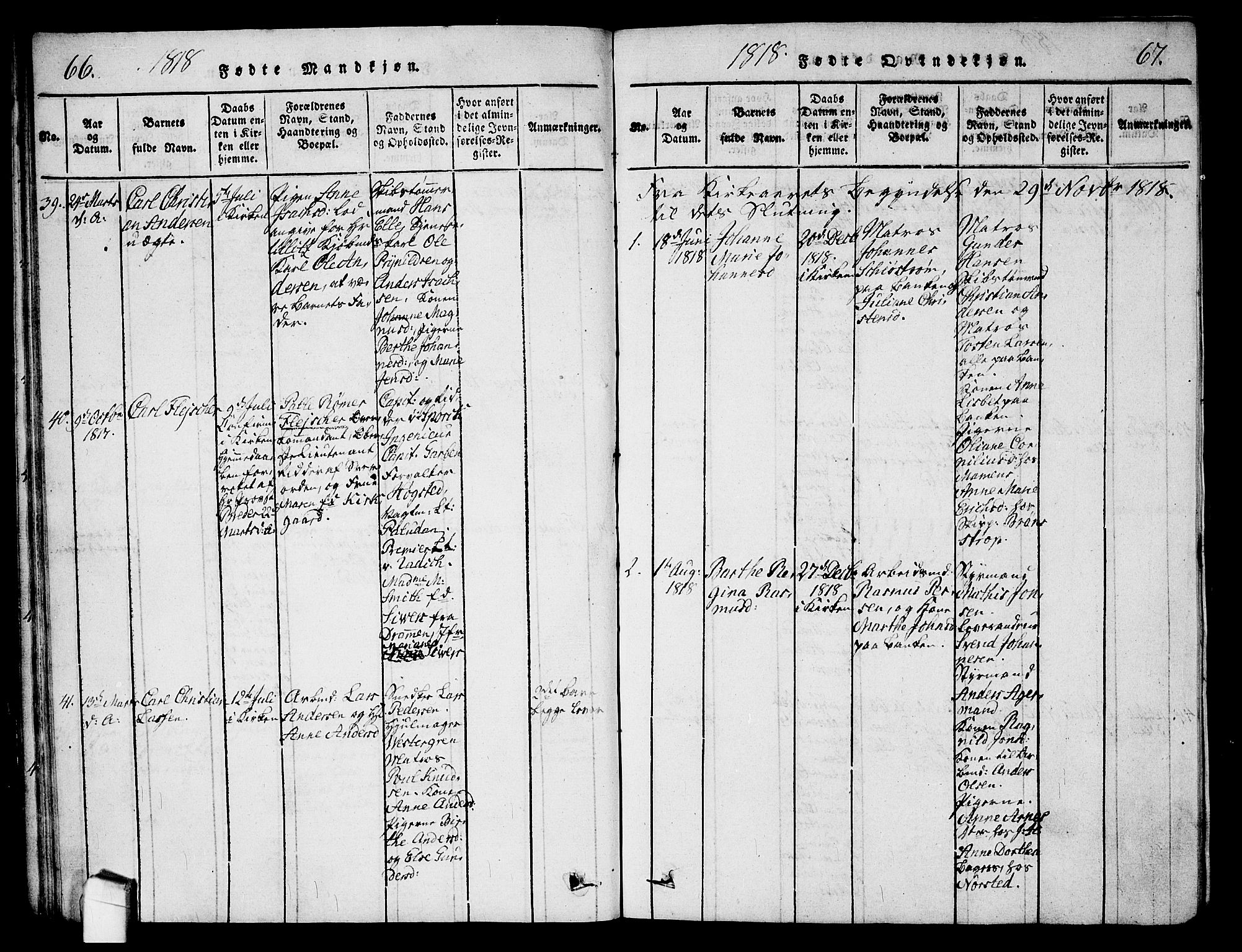 Halden prestekontor Kirkebøker, AV/SAO-A-10909/G/Ga/L0001: Parish register (copy) no. 1, 1815-1833, p. 66-67