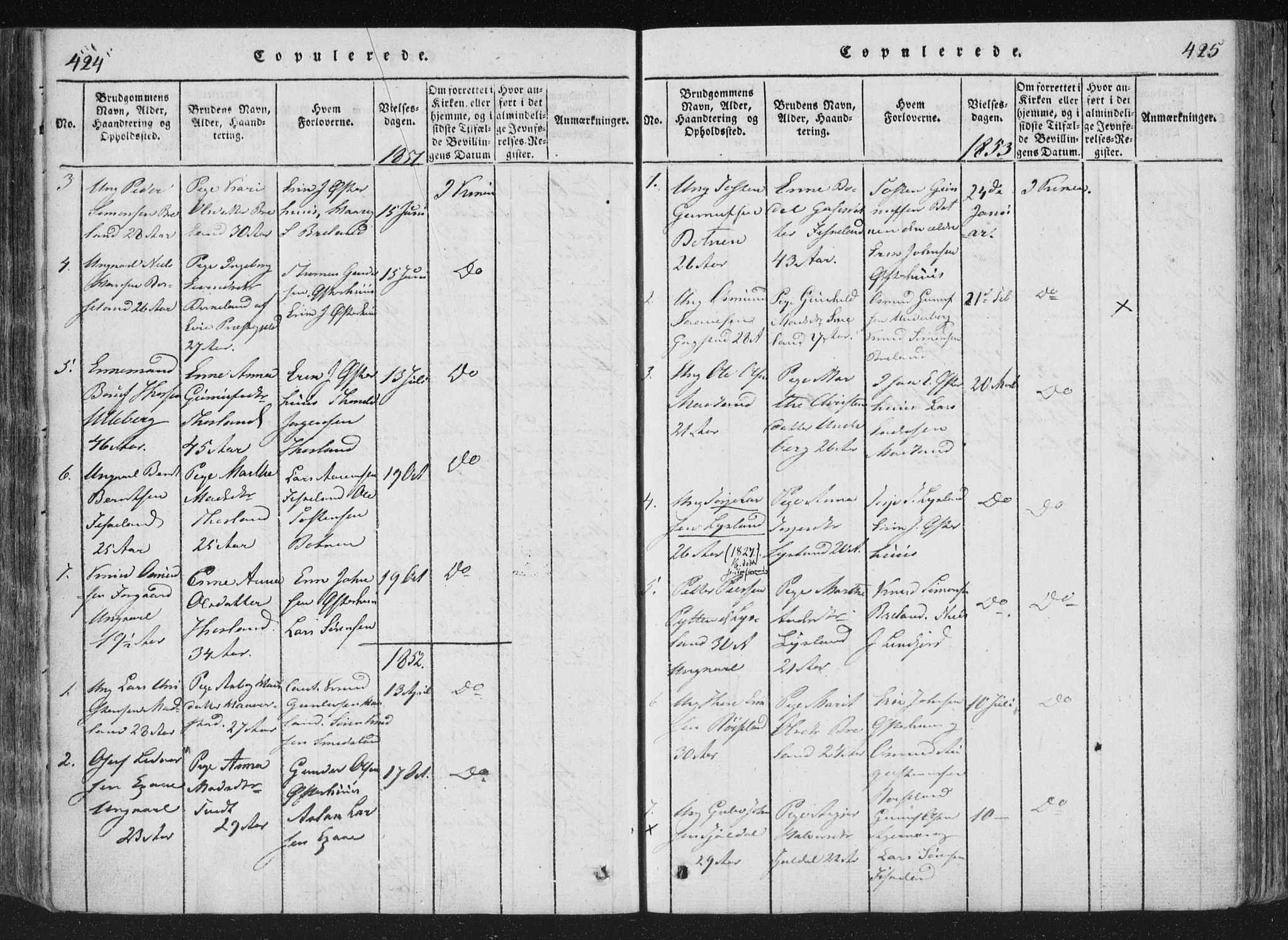Åseral sokneprestkontor, SAK/1111-0051/F/Fa/L0001: Parish register (official) no. A 1, 1815-1853, p. 424-425
