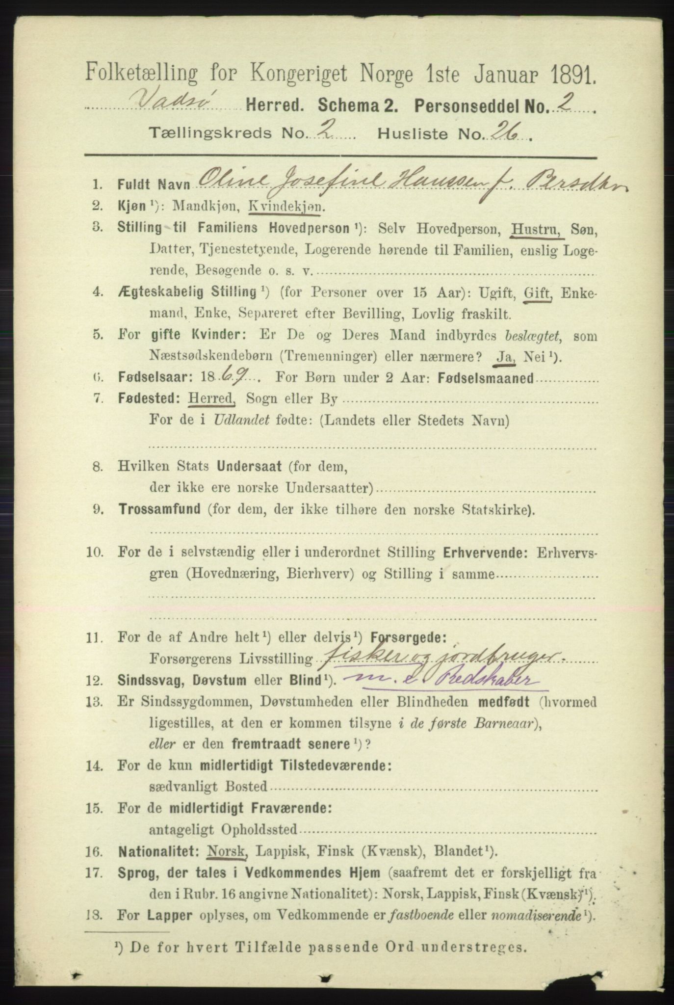 RA, 1891 census for 2029 Vadsø, 1891, p. 611