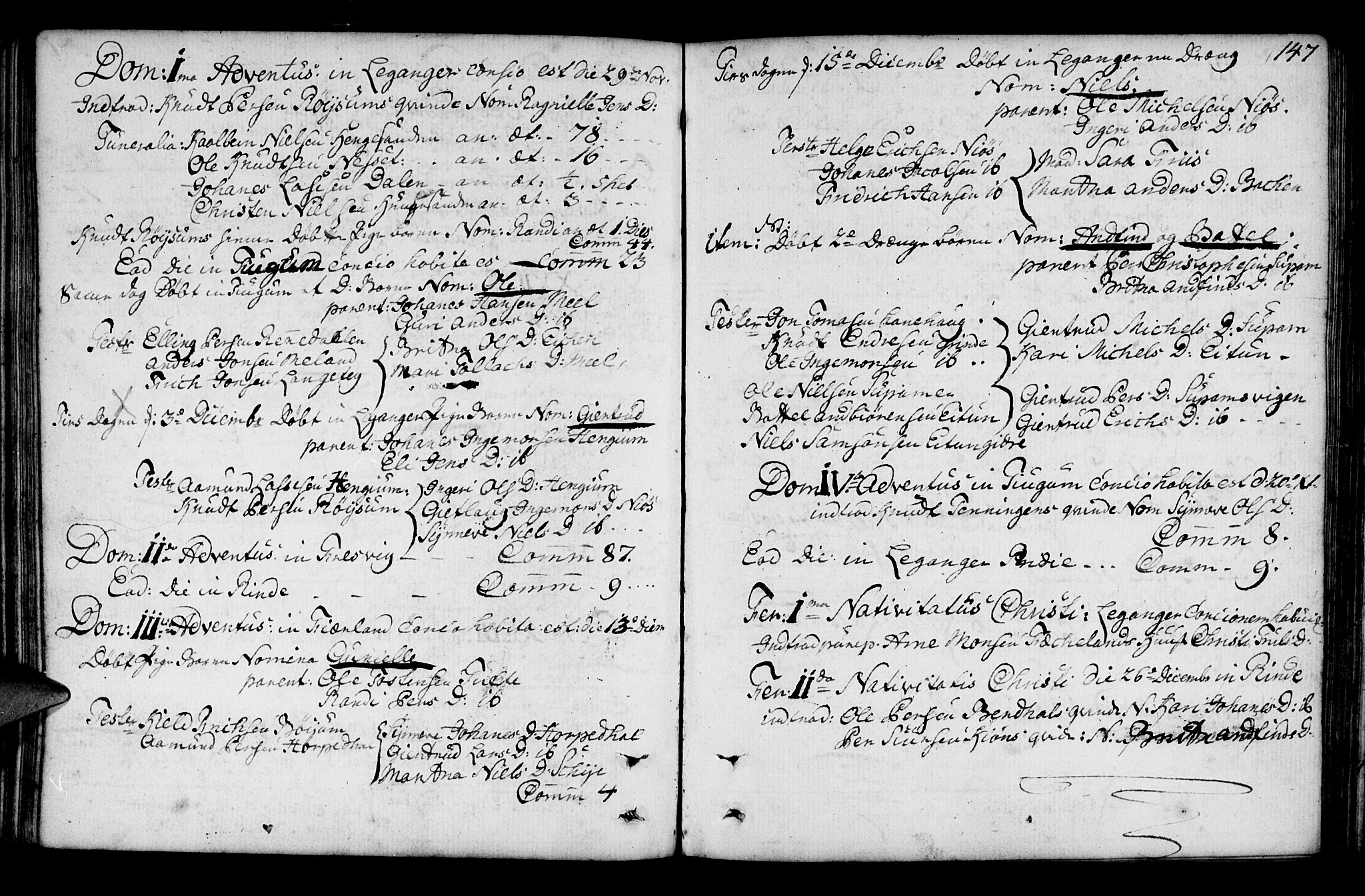 Leikanger sokneprestembete, AV/SAB-A-81001/H/Haa/Haaa/L0003: Parish register (official) no. A 3, 1756-1770, p. 147