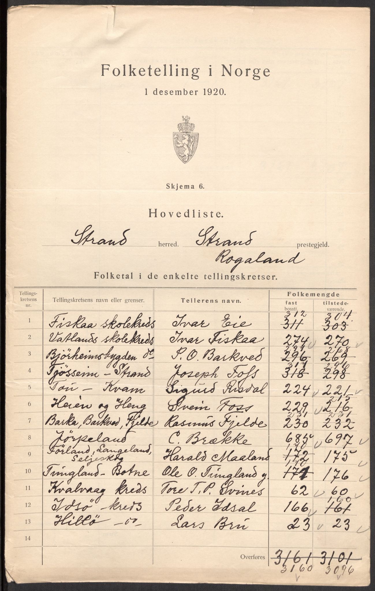 SAST, 1920 census for Strand, 1920, p. 4