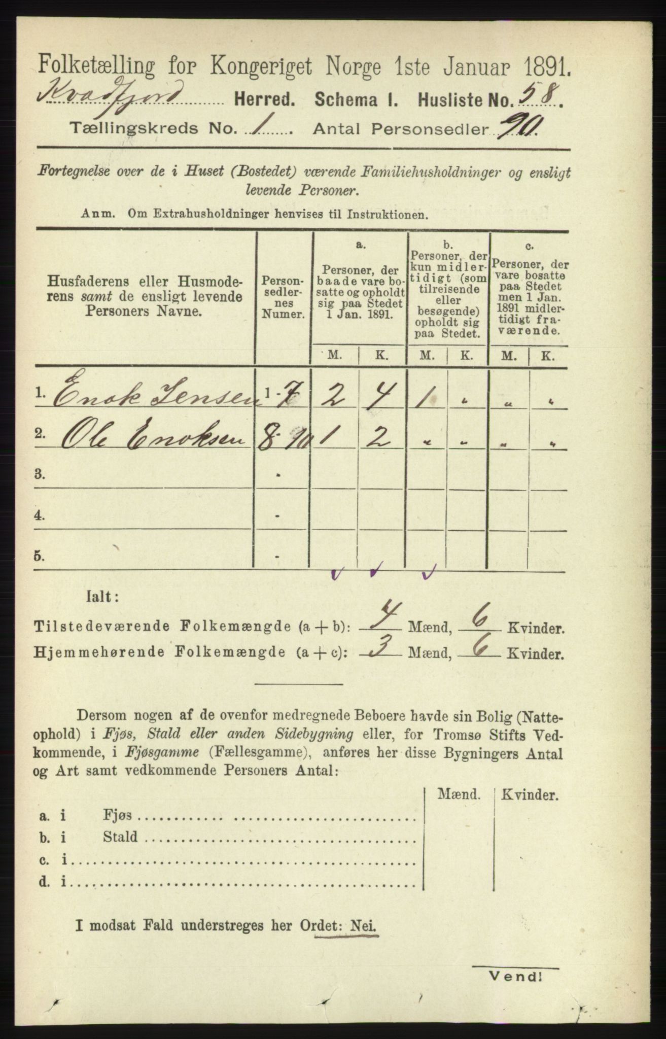 RA, 1891 census for 1911 Kvæfjord, 1891, p. 78