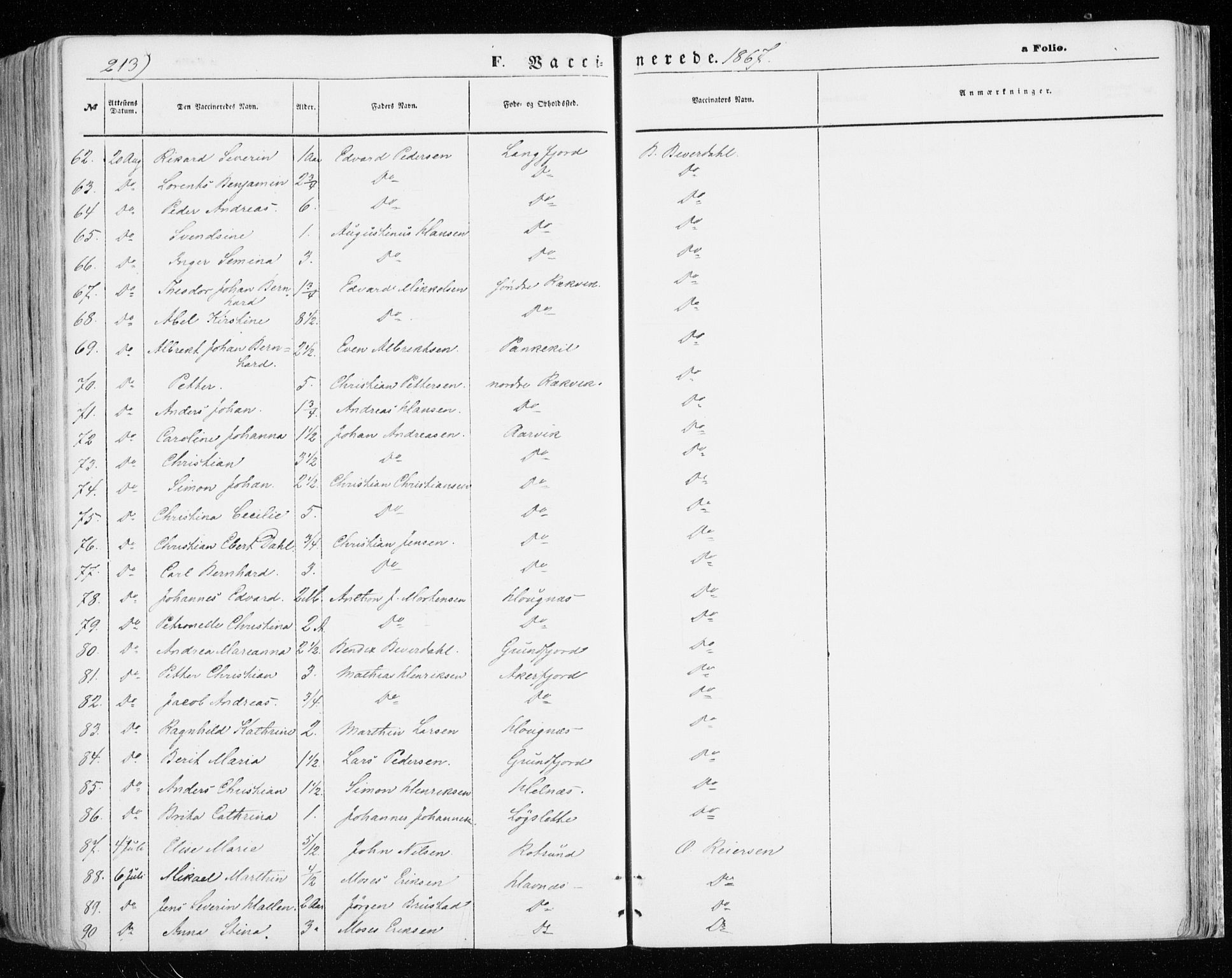 Skjervøy sokneprestkontor, AV/SATØ-S-1300/H/Ha/Haa/L0007kirke: Parish register (official) no. 7, 1860-1870, p. 213