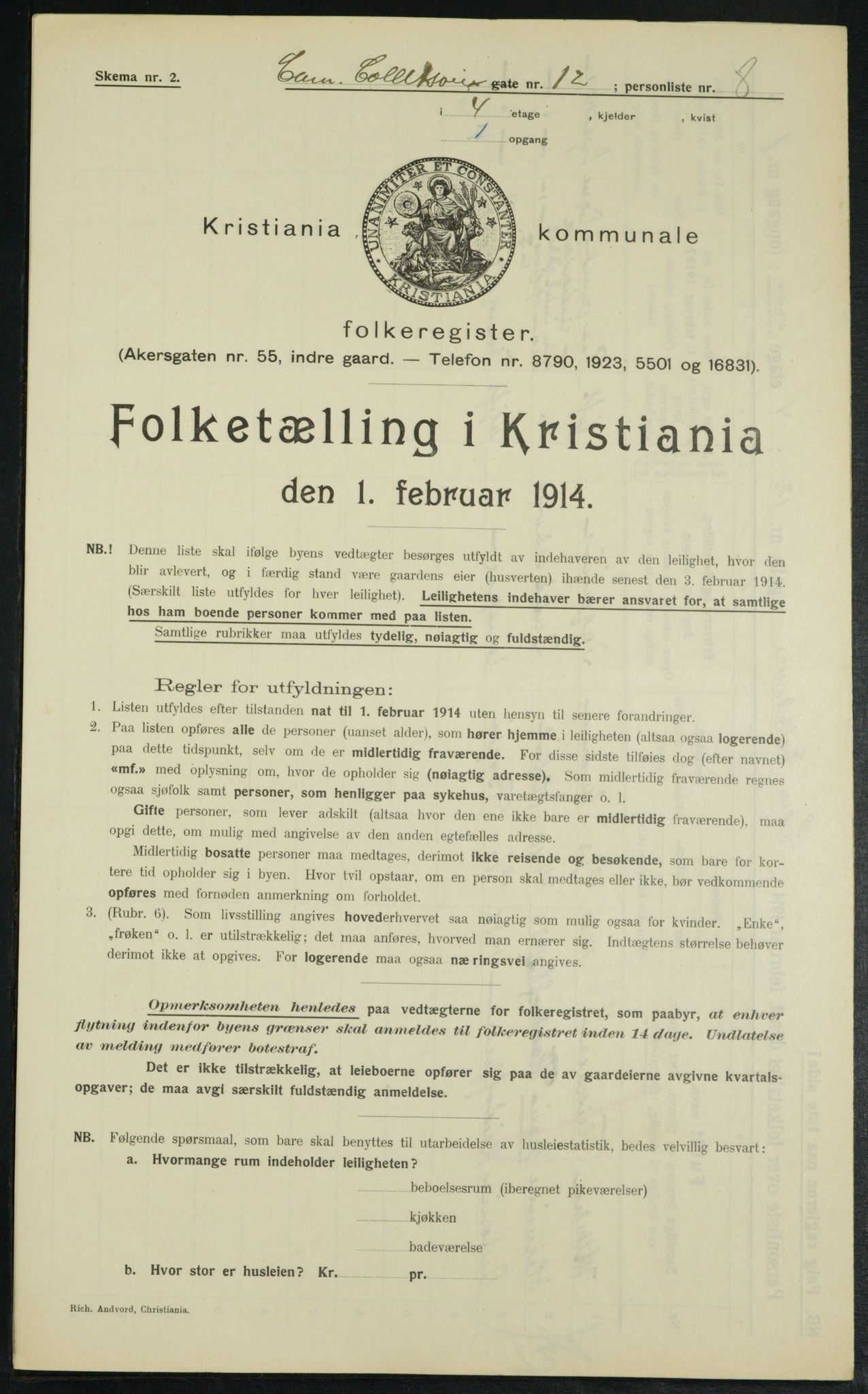 OBA, Municipal Census 1914 for Kristiania, 1914, p. 11907