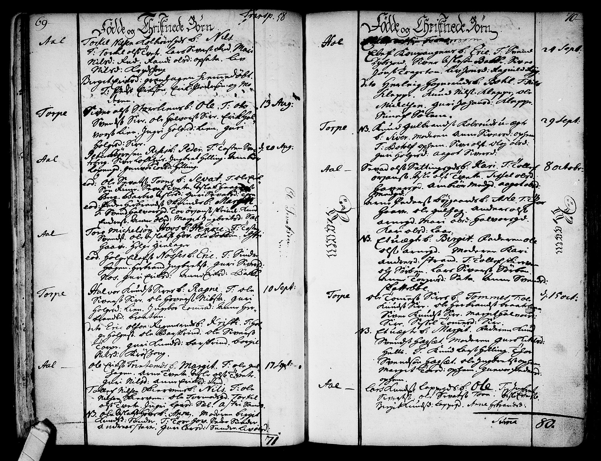 Ål kirkebøker, AV/SAKO-A-249/F/Fa/L0001: Parish register (official) no. I 1, 1744-1769, p. 69-70