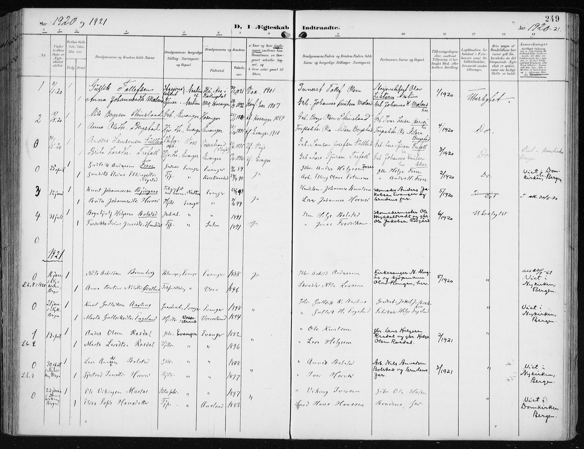 Evanger sokneprestembete, AV/SAB-A-99924: Parish register (official) no. A  3, 1900-1930, p. 249