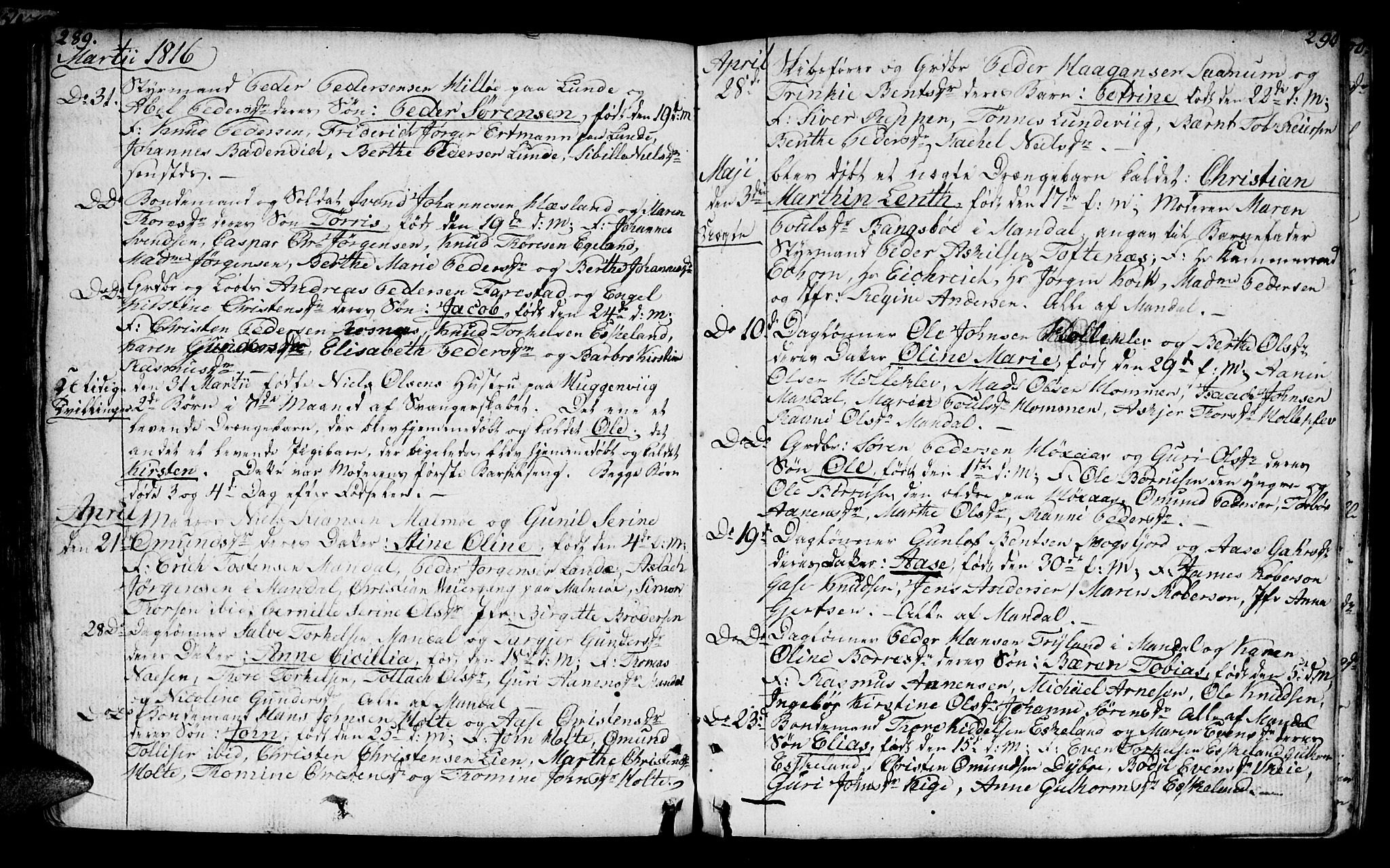 Mandal sokneprestkontor, AV/SAK-1111-0030/F/Fa/Faa/L0008: Parish register (official) no. A 8, 1794-1817, p. 289-290