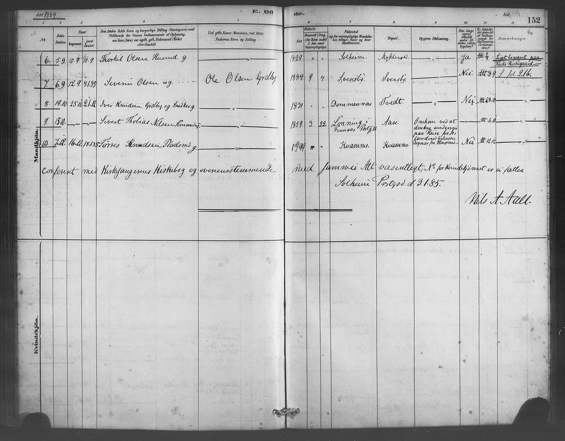 Sveio Sokneprestembete, SAB/A-78501/H/Haa: Parish register (official) no. D 1, 1878-1894, p. 152