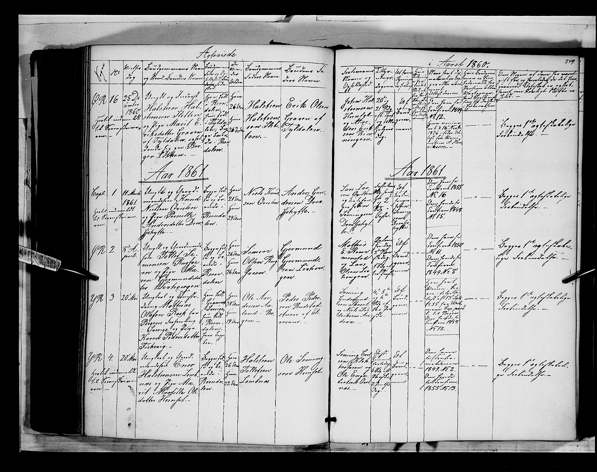 Rendalen prestekontor, SAH/PREST-054/H/Ha/Haa/L0005: Parish register (official) no. 5, 1853-1866, p. 249