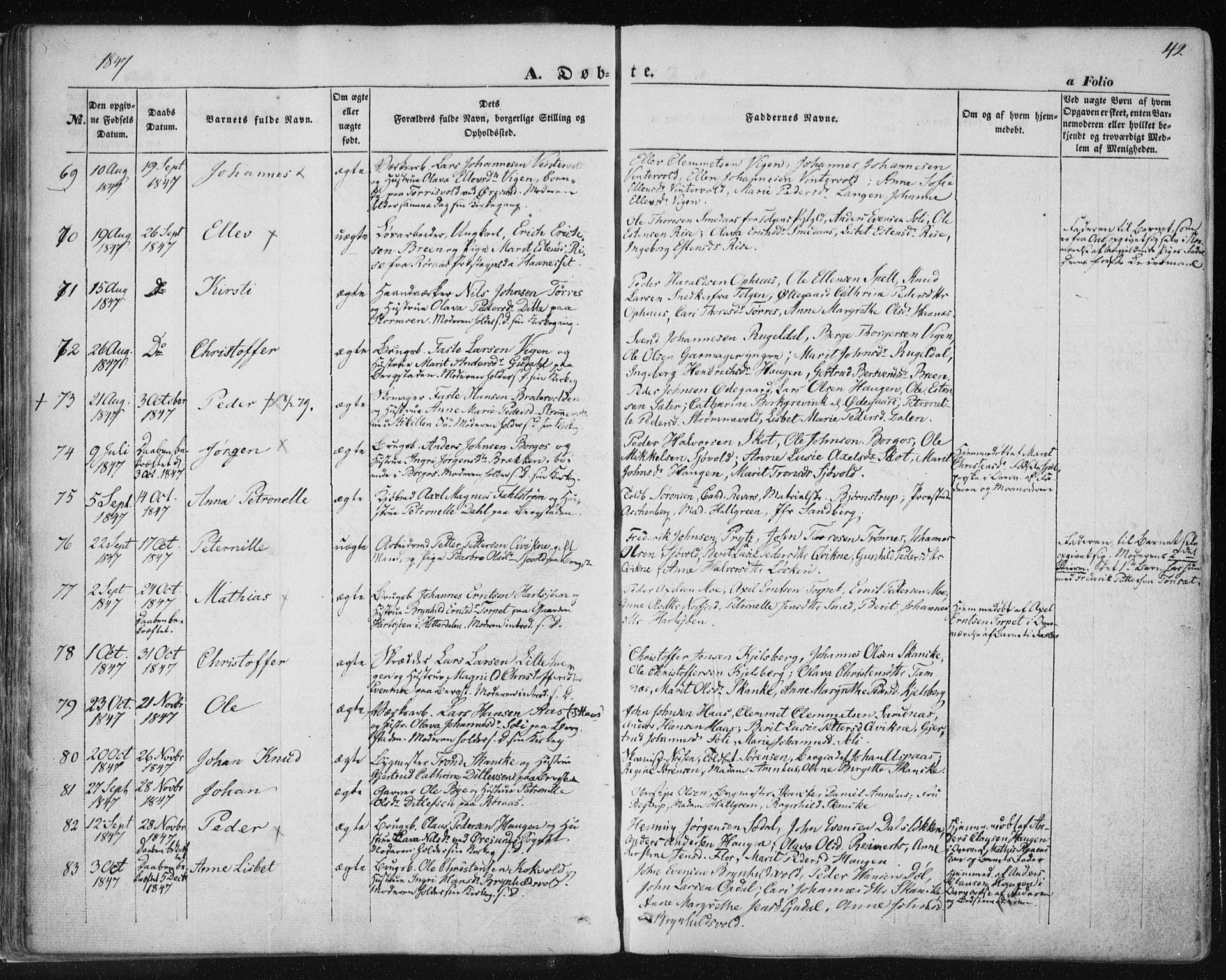 Ministerialprotokoller, klokkerbøker og fødselsregistre - Sør-Trøndelag, SAT/A-1456/681/L0931: Parish register (official) no. 681A09, 1845-1859, p. 42