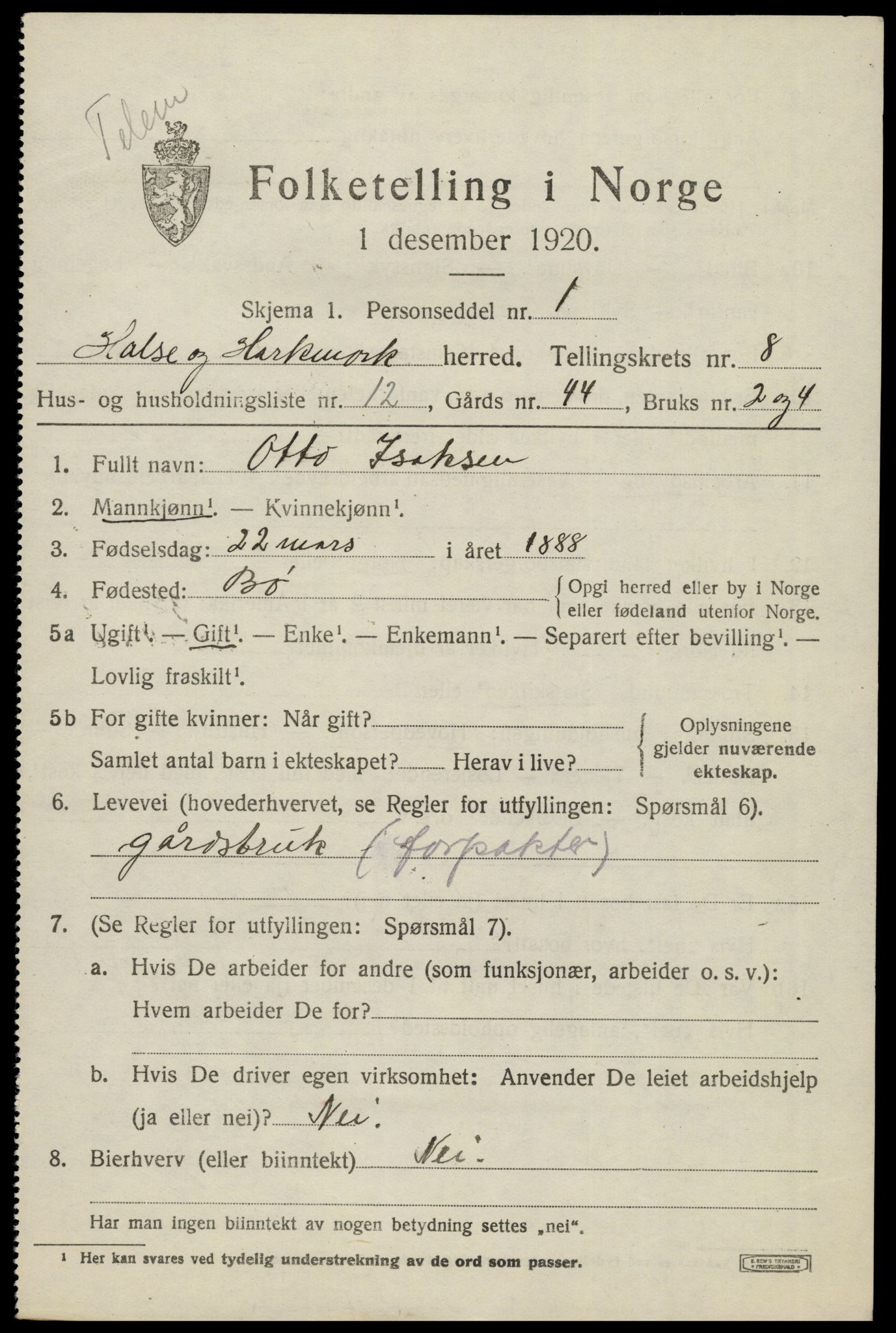 SAK, 1920 census for Halse og Harkmark, 1920, p. 4431
