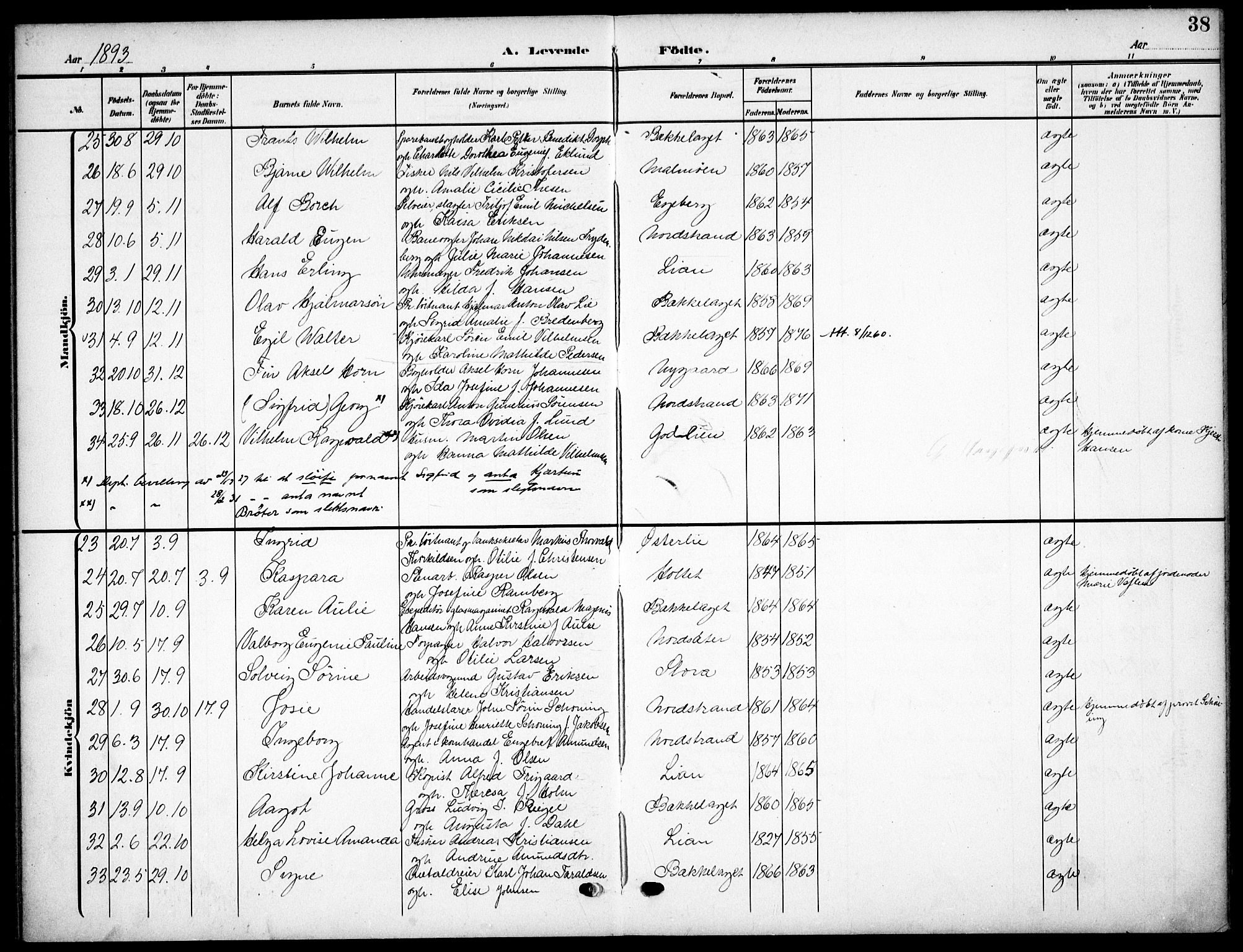 Nordstrand prestekontor Kirkebøker, AV/SAO-A-10362a/F/Fa/L0000: Parish register (official) no.  0, 1881-1900, p. 38