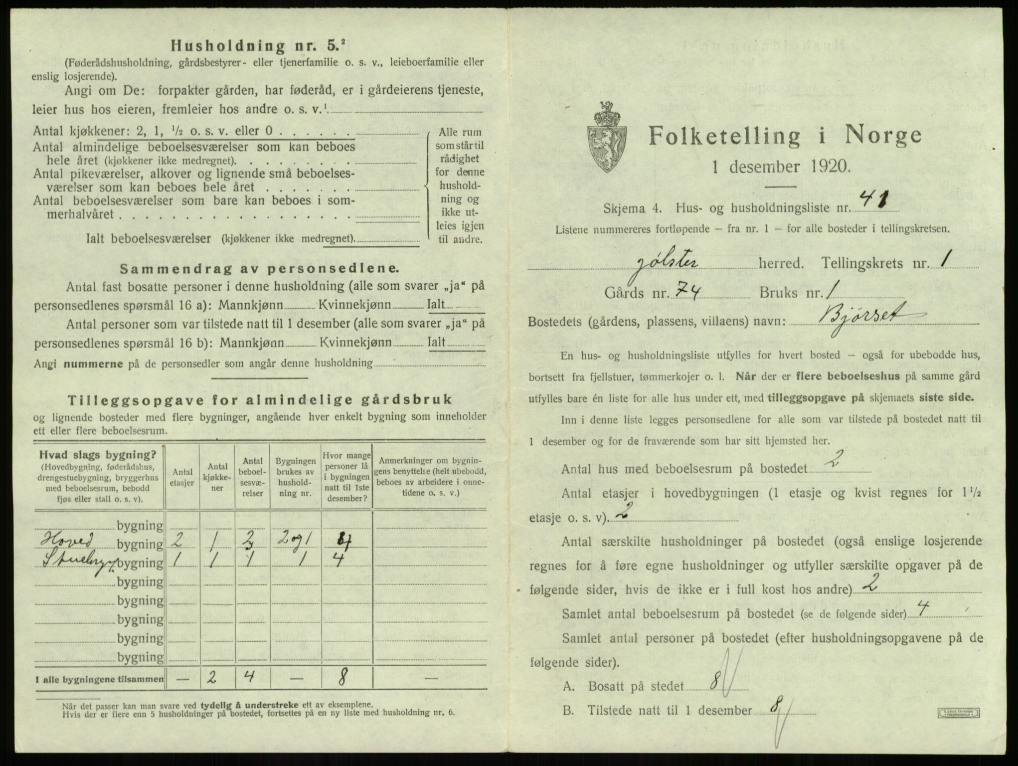 SAB, 1920 census for Jølster, 1920, p. 137