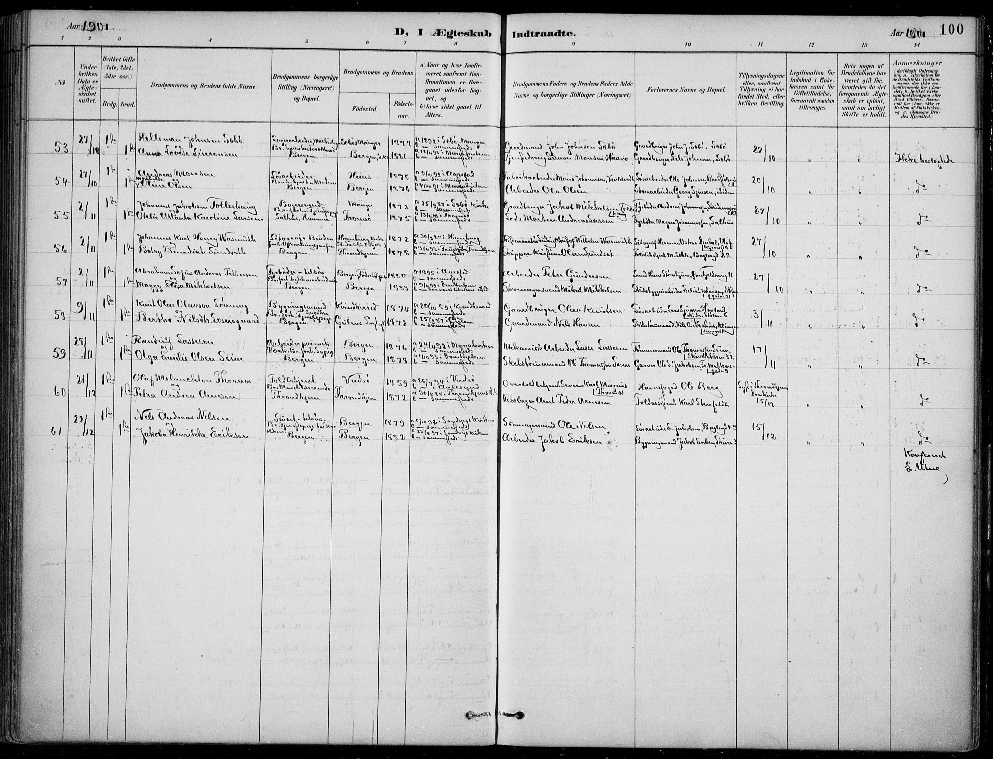 Mariakirken Sokneprestembete, AV/SAB-A-76901/H/Hab/L0008: Parish register (copy) no. A 8, 1889-1908, p. 100