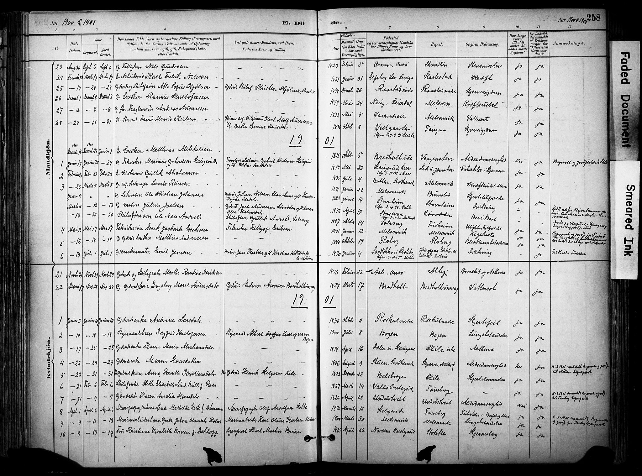 Stokke kirkebøker, SAKO/A-320/F/Fa/L0010: Parish register (official) no. I 10, 1884-1903, p. 258