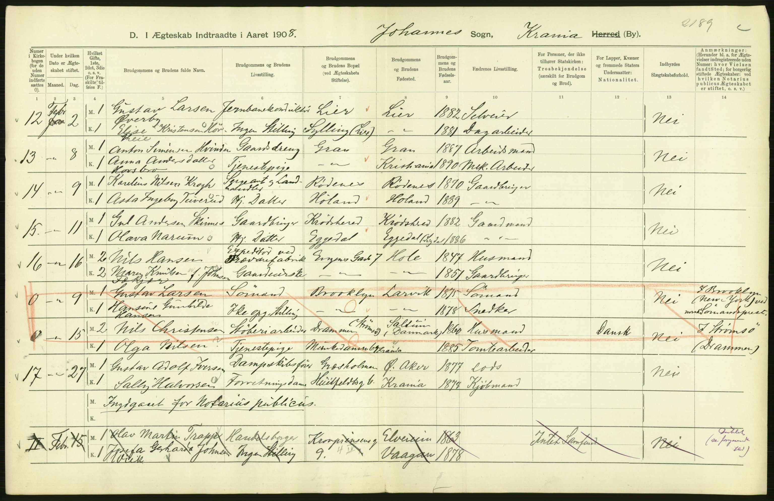 Statistisk sentralbyrå, Sosiodemografiske emner, Befolkning, AV/RA-S-2228/D/Df/Dfa/Dfaf/L0007: Kristiania: Gifte, 1908, p. 368