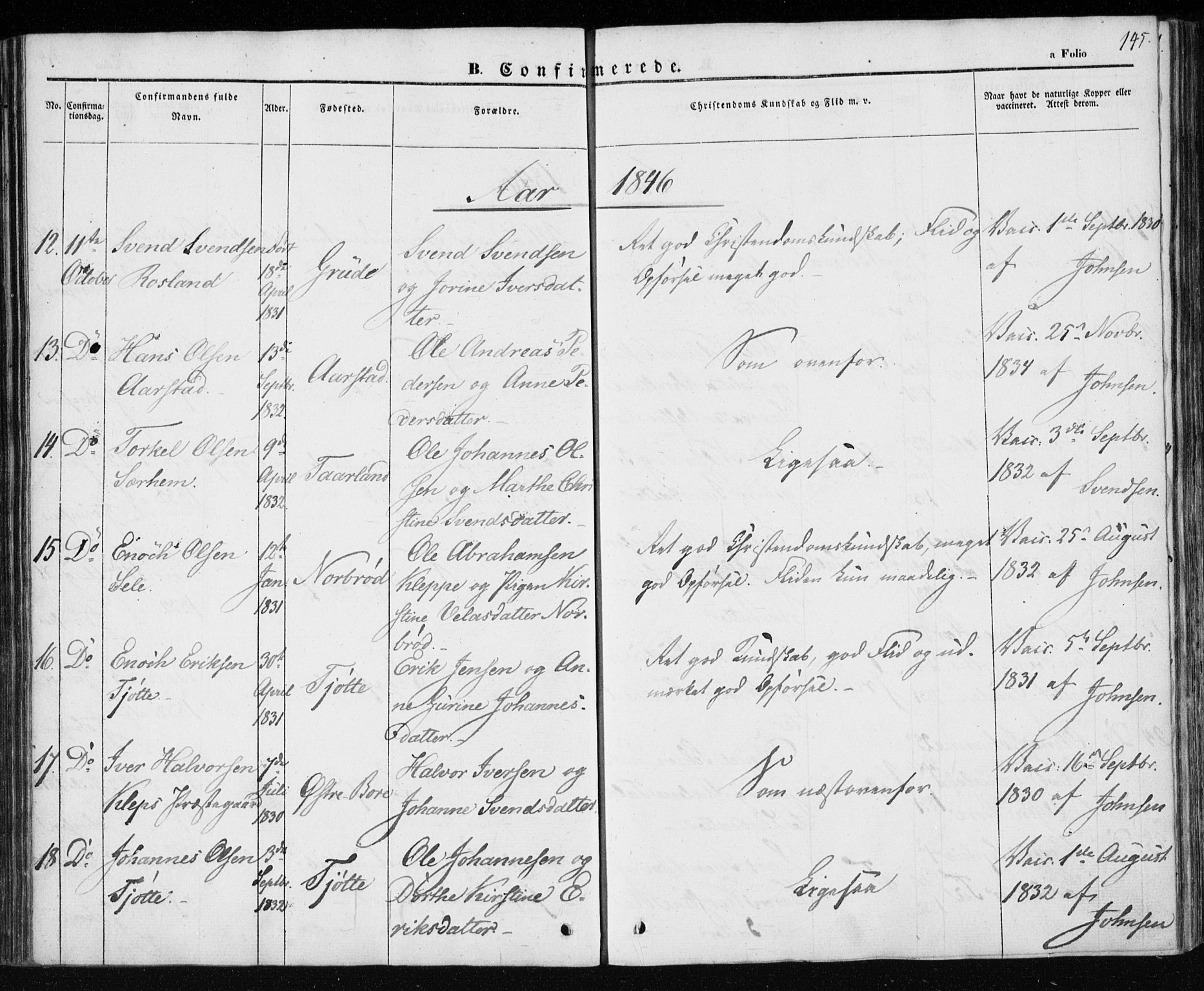 Klepp sokneprestkontor, SAST/A-101803/001/3/30BA/L0004: Parish register (official) no. A 4, 1842-1852, p. 145