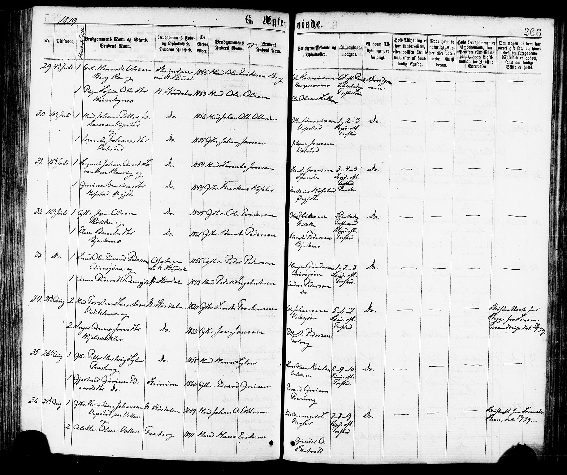 Ministerialprotokoller, klokkerbøker og fødselsregistre - Nord-Trøndelag, AV/SAT-A-1458/709/L0076: Parish register (official) no. 709A16, 1871-1879, p. 266