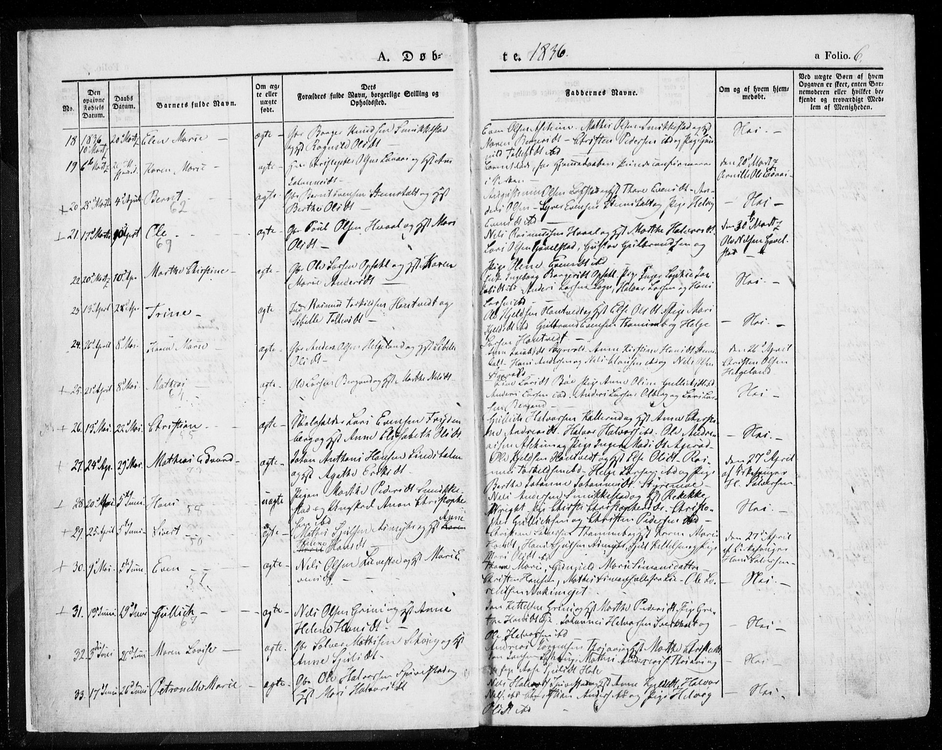 Lardal kirkebøker, SAKO/A-350/F/Fa/L0006: Parish register (official) no. I 6, 1835-1860, p. 6