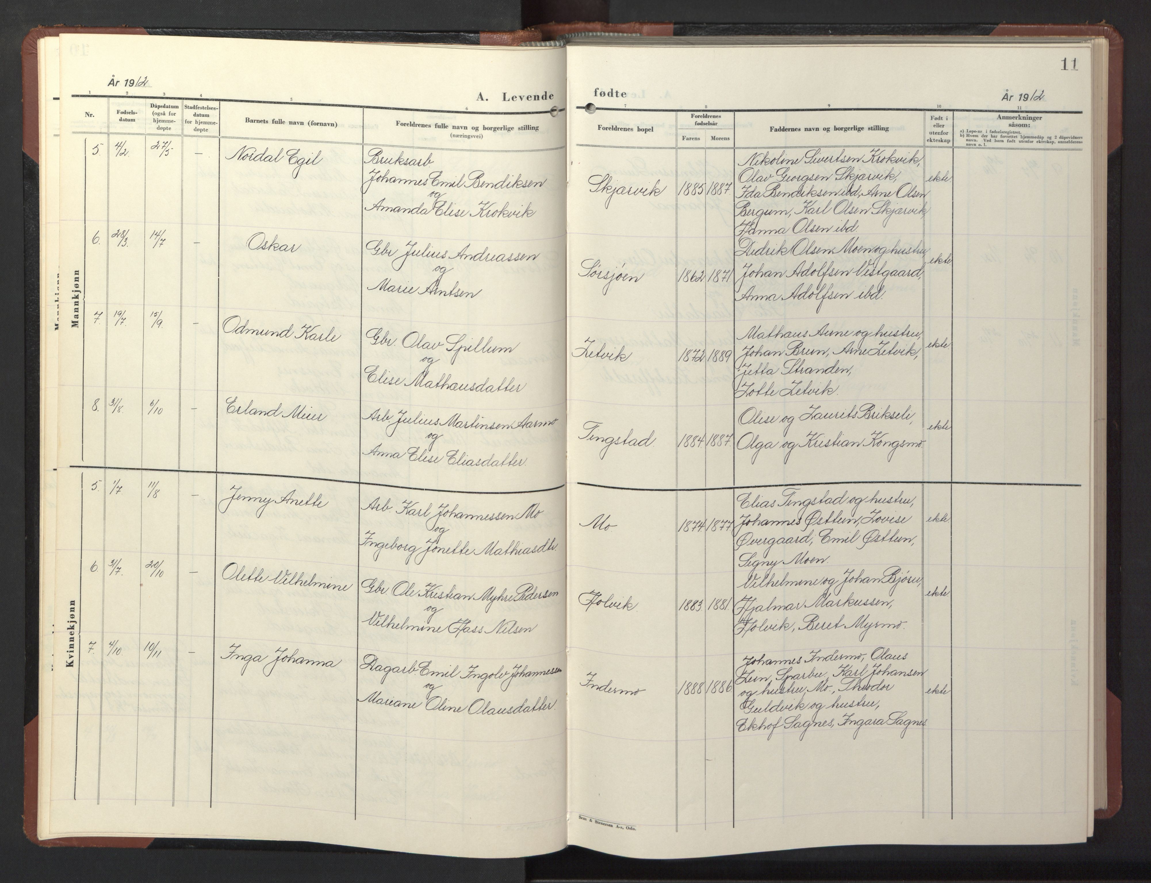 Ministerialprotokoller, klokkerbøker og fødselsregistre - Nord-Trøndelag, SAT/A-1458/773/L0625: Parish register (copy) no. 773C01, 1910-1952, p. 11