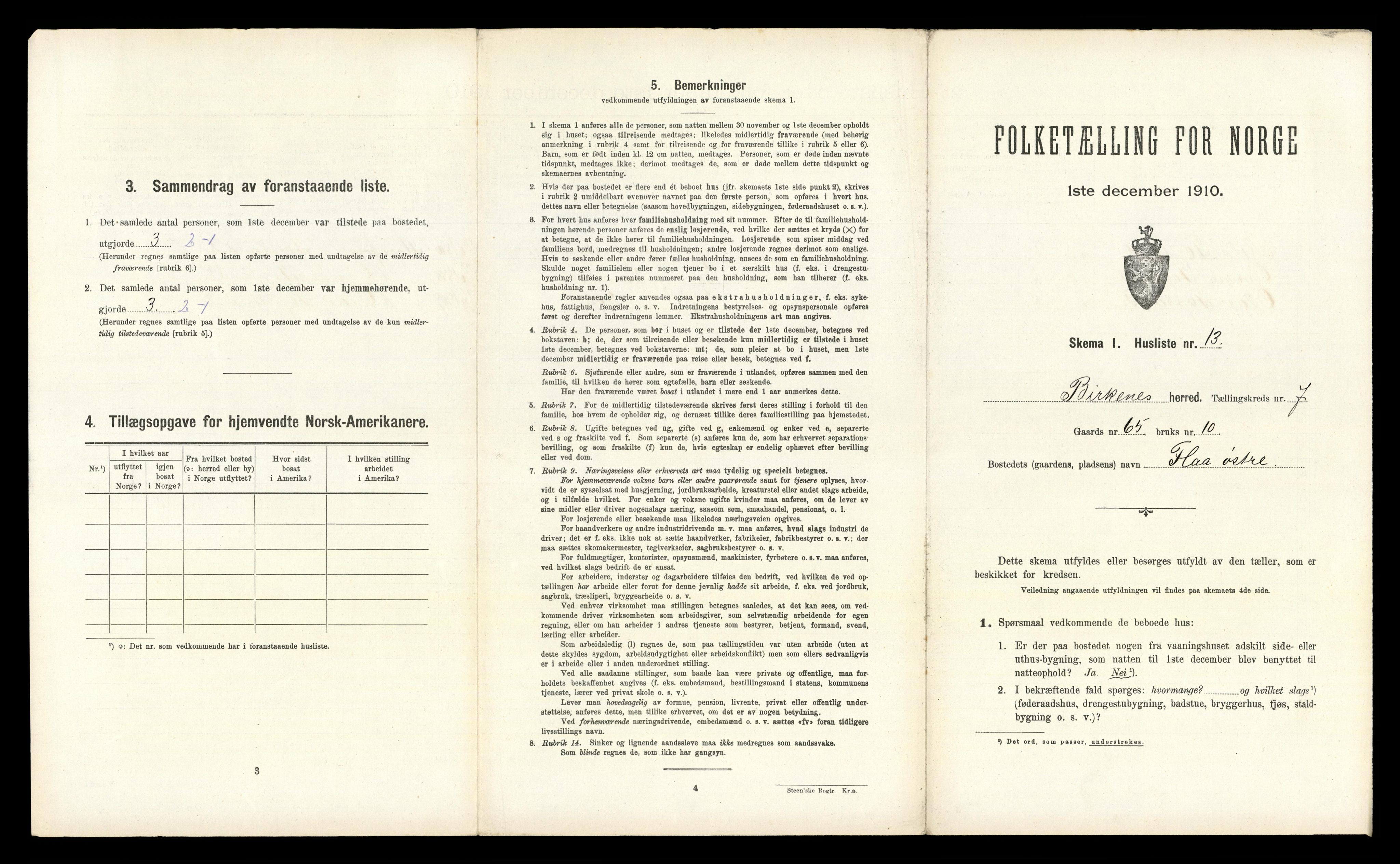 RA, 1910 census for Birkenes, 1910, p. 644
