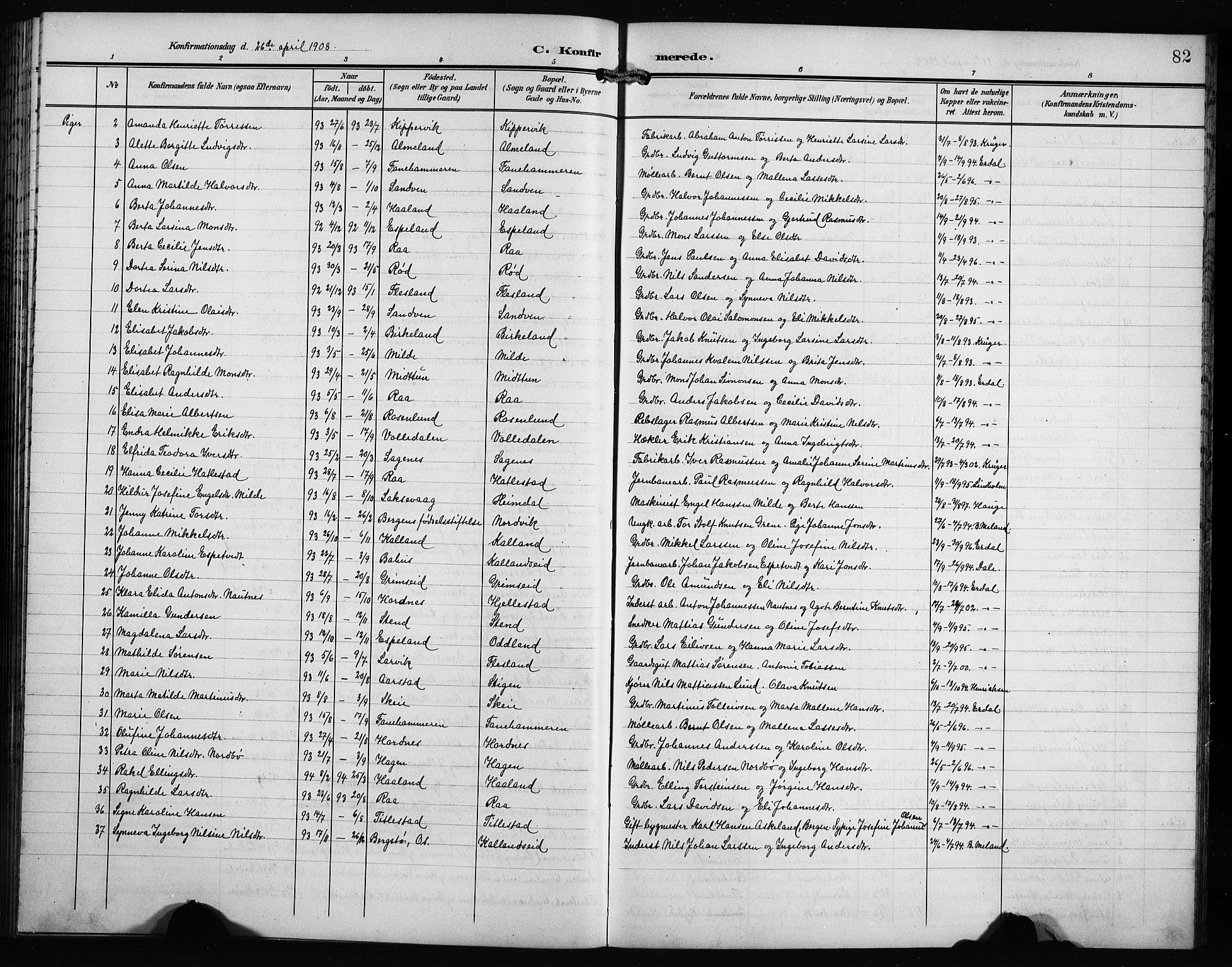 Fana Sokneprestembete, AV/SAB-A-75101/H/Hab/Haba/L0004: Parish register (copy) no. A 4, 1902-1912, p. 82