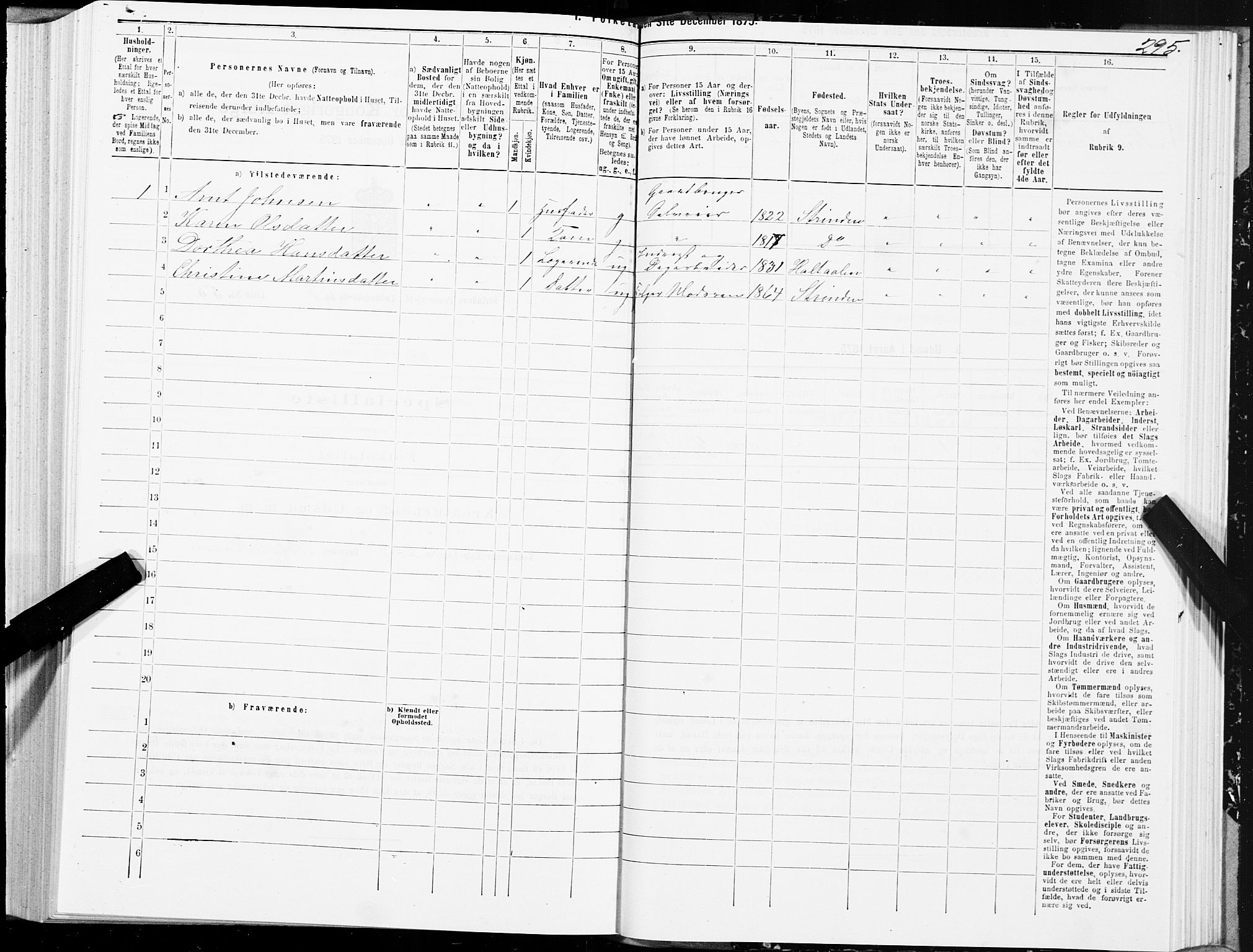 SAT, 1875 census for 1660P Strinda, 1875, p. 3295