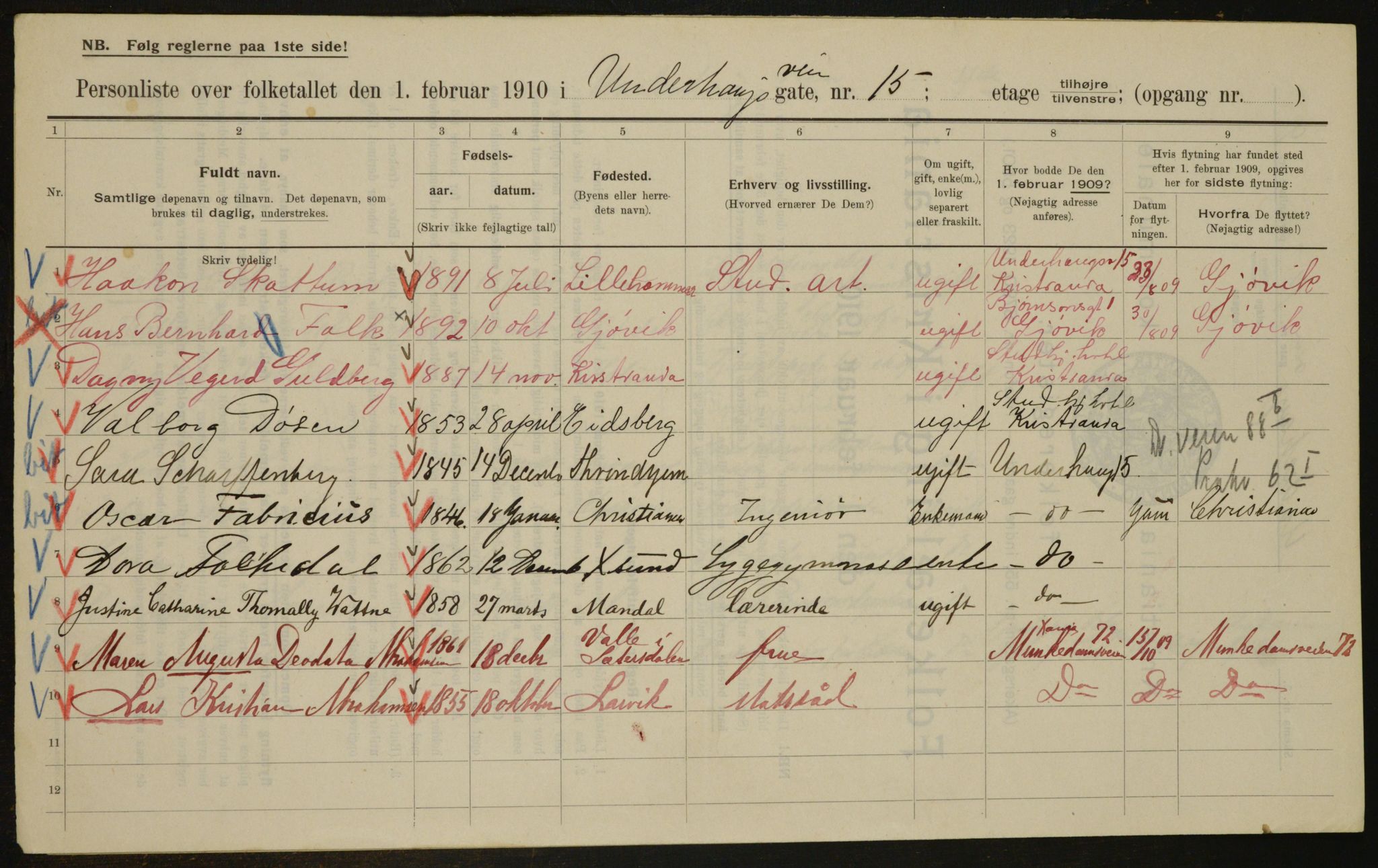 OBA, Municipal Census 1910 for Kristiania, 1910, p. 113662