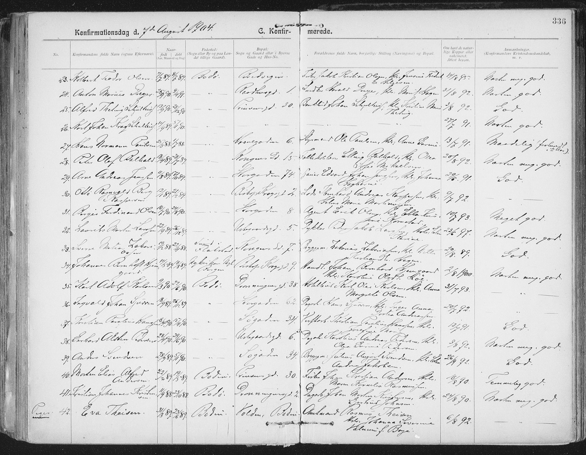 Ministerialprotokoller, klokkerbøker og fødselsregistre - Nordland, AV/SAT-A-1459/801/L0011: Parish register (official) no. 801A11, 1900-1916, p. 336