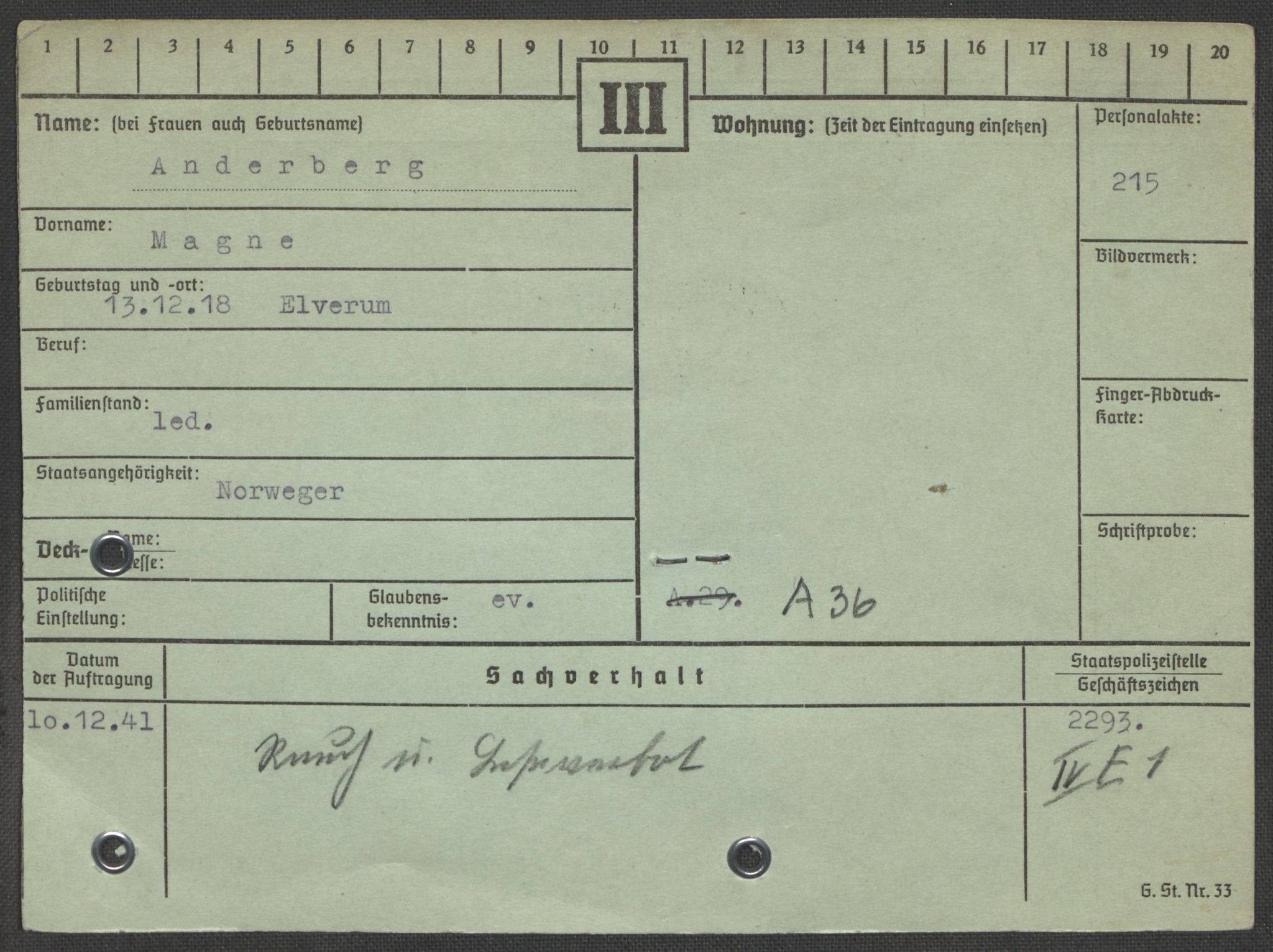 Befehlshaber der Sicherheitspolizei und des SD, RA/RAFA-5969/E/Ea/Eaa/L0001: Register over norske fanger i Møllergata 19: A-Bj, 1940-1945, p. 144