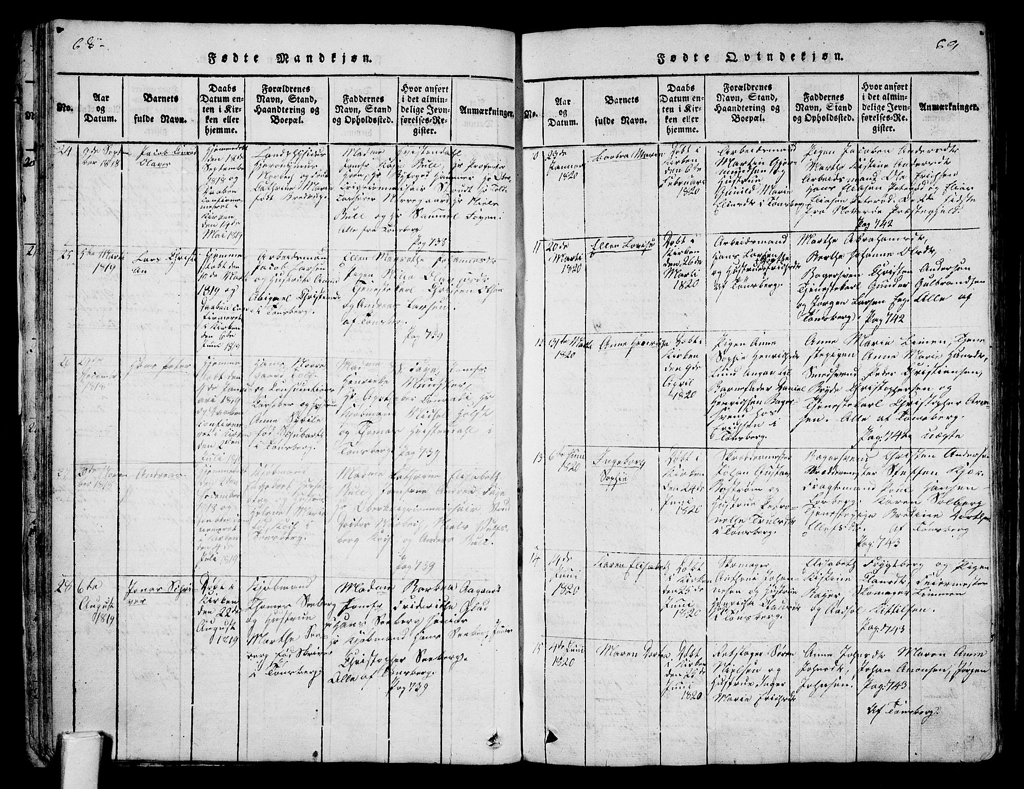 Tønsberg kirkebøker, AV/SAKO-A-330/F/Fa/L0004: Parish register (official) no. I 4, 1813-1826, p. 68-69