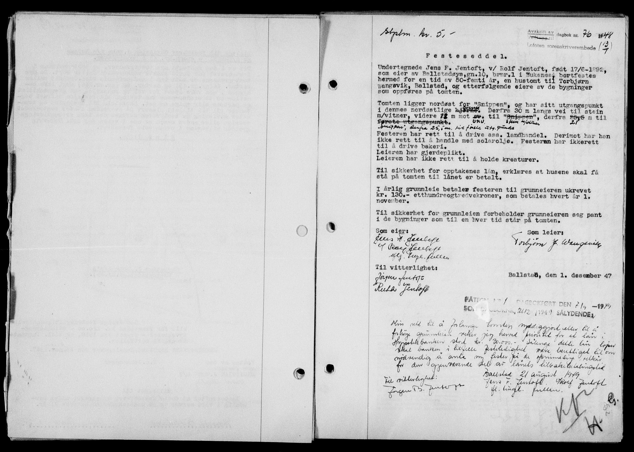 Lofoten sorenskriveri, SAT/A-0017/1/2/2C/L0017a: Mortgage book no. 17a, 1947-1948, Diary no: : 76/1948