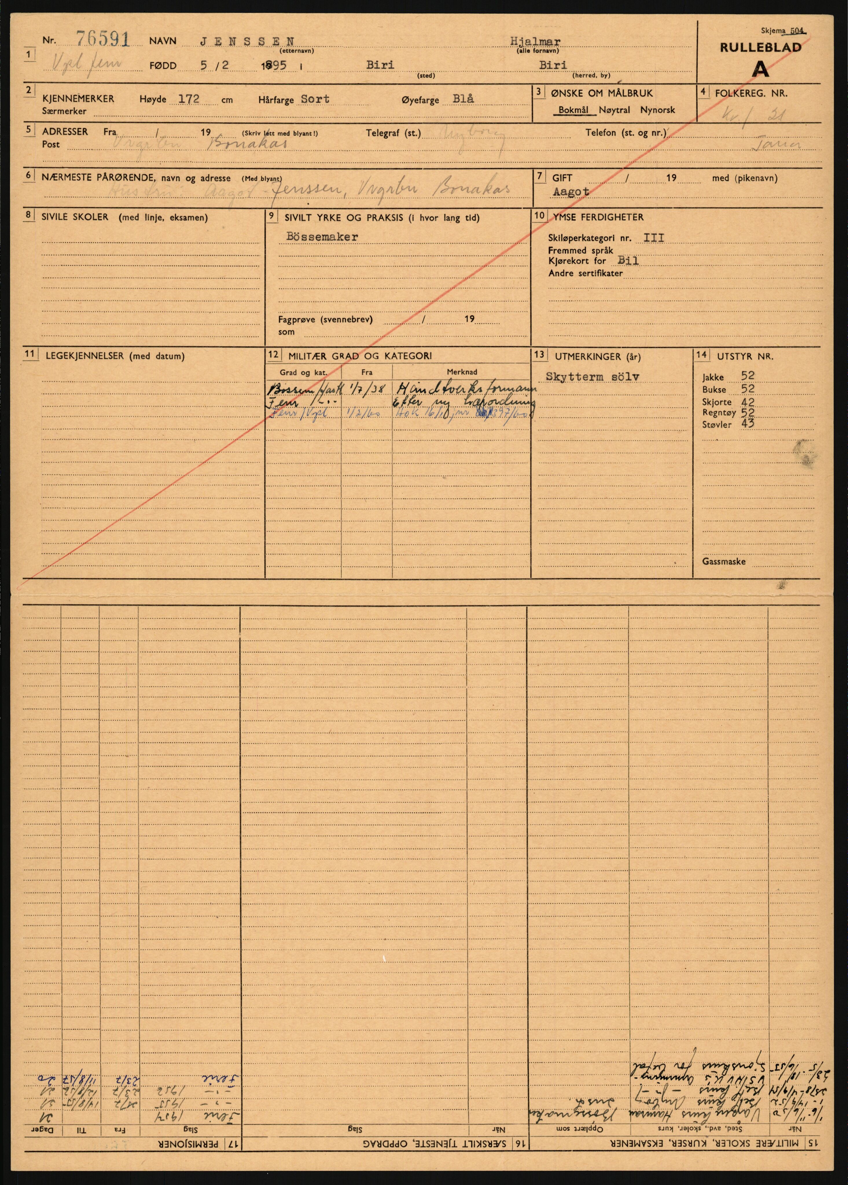 Forsvaret, Varanger bataljon, AV/RA-RAFA-2258/1/D/L0455: Rulleblad og tjenesteuttalelser for befal født 1894-1896, 1901-1909 og 1911-1915, 1894-1915, p. 10