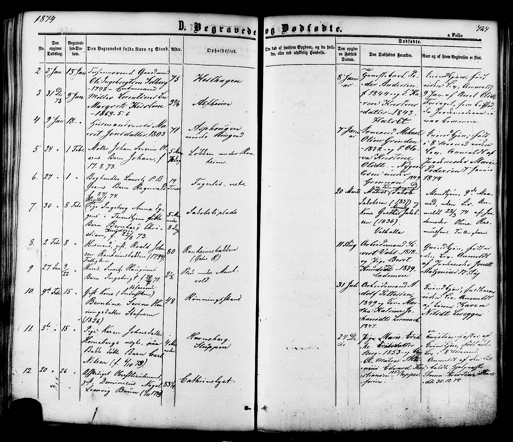 Ministerialprotokoller, klokkerbøker og fødselsregistre - Sør-Trøndelag, SAT/A-1456/606/L0293: Parish register (official) no. 606A08, 1866-1877, p. 424