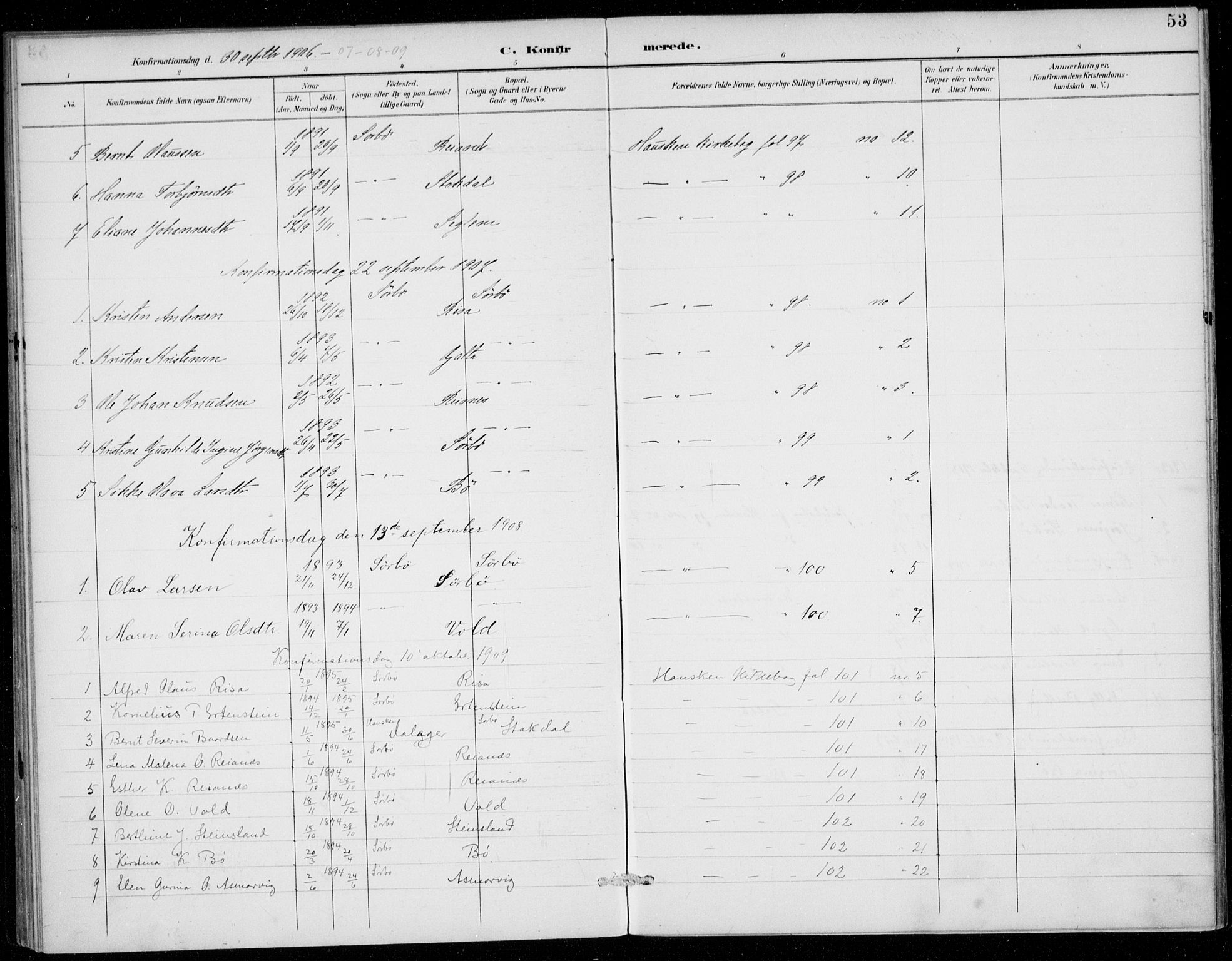 Rennesøy sokneprestkontor, SAST/A -101827/H/Ha/Haa/L0016: Parish register (official) no. A 16, 1891-1924, p. 53