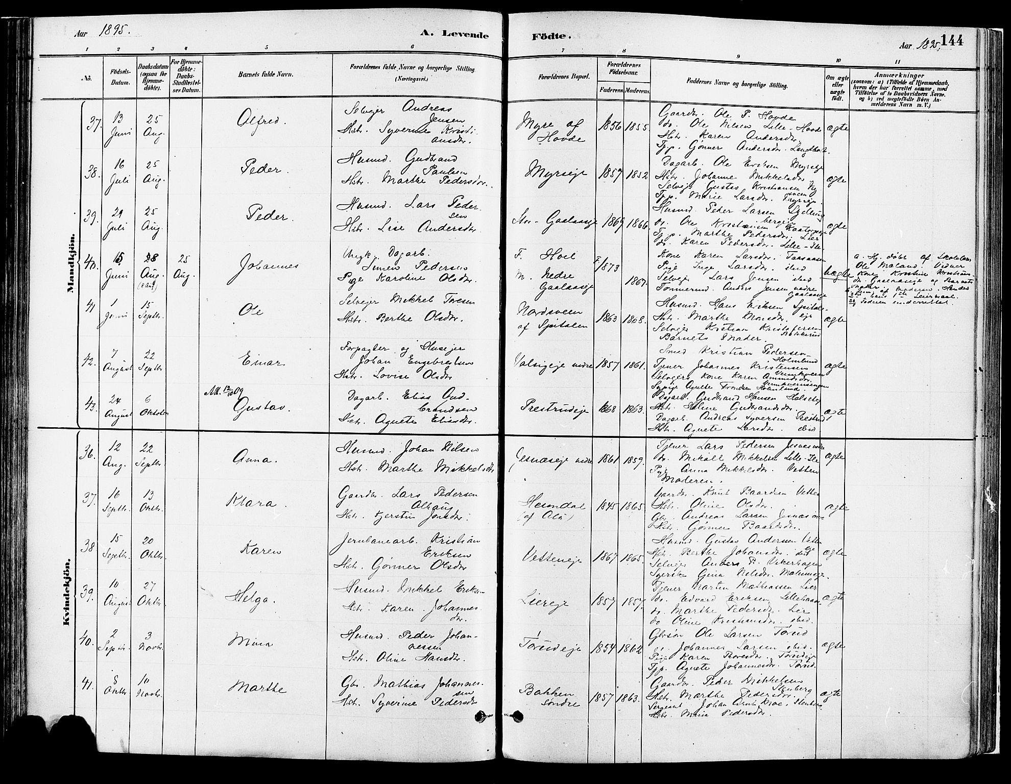 Vang prestekontor, Hedmark, AV/SAH-PREST-008/H/Ha/Haa/L0018A: Parish register (official) no. 18A, 1880-1906, p. 144