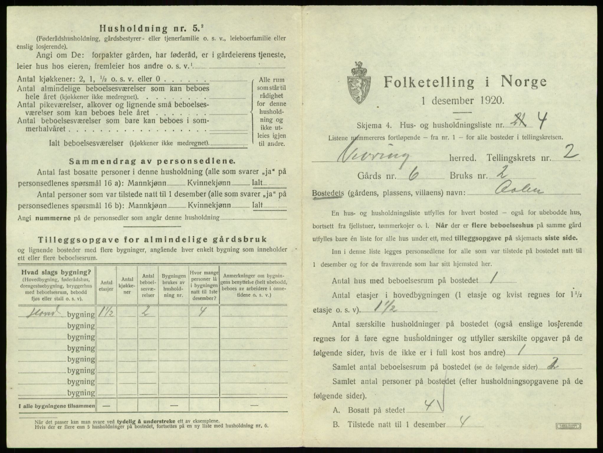 SAB, 1920 census for Vevring, 1920, p. 76