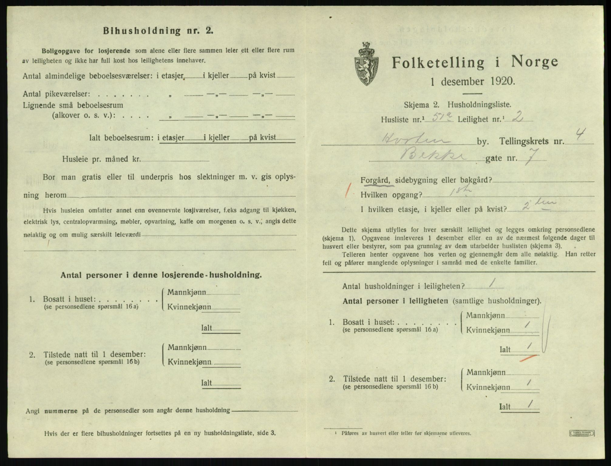 SAKO, 1920 census for Horten, 1920, p. 5045