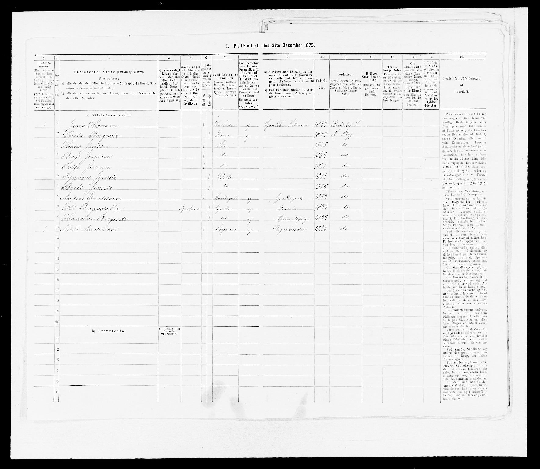 SAB, 1875 census for 1415P Lavik, 1875, p. 1001