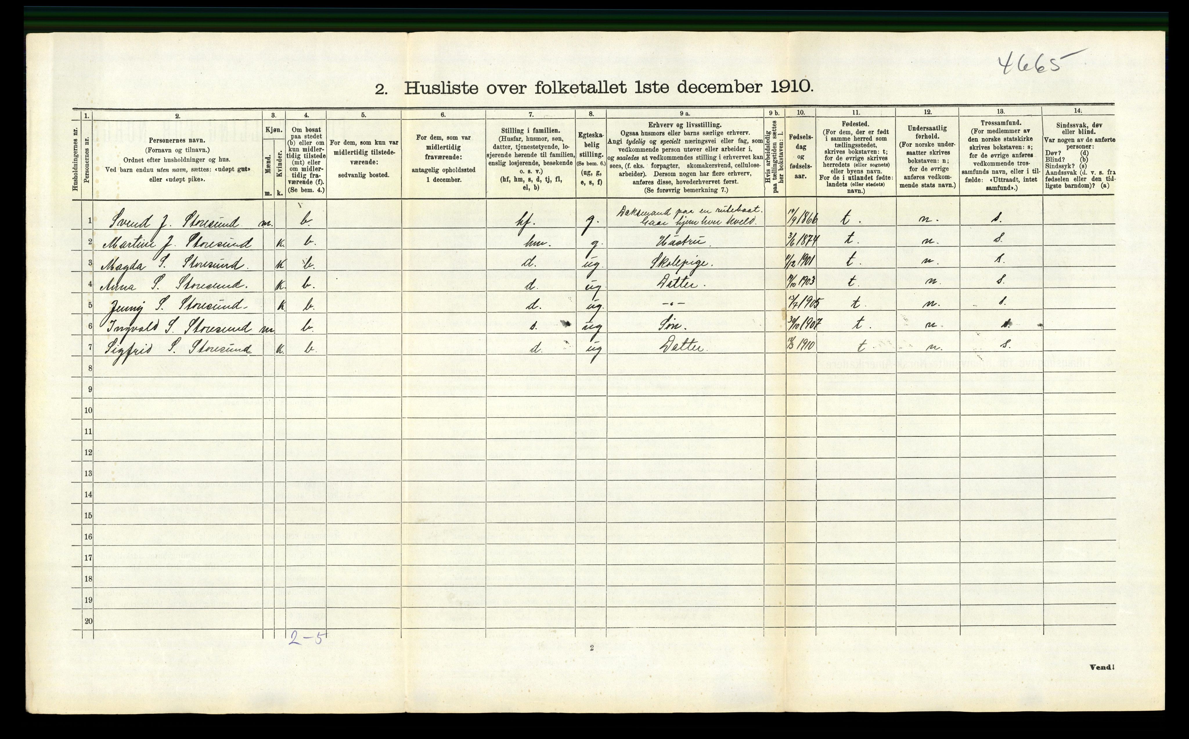 RA, 1910 census for Torvastad, 1910, p. 458