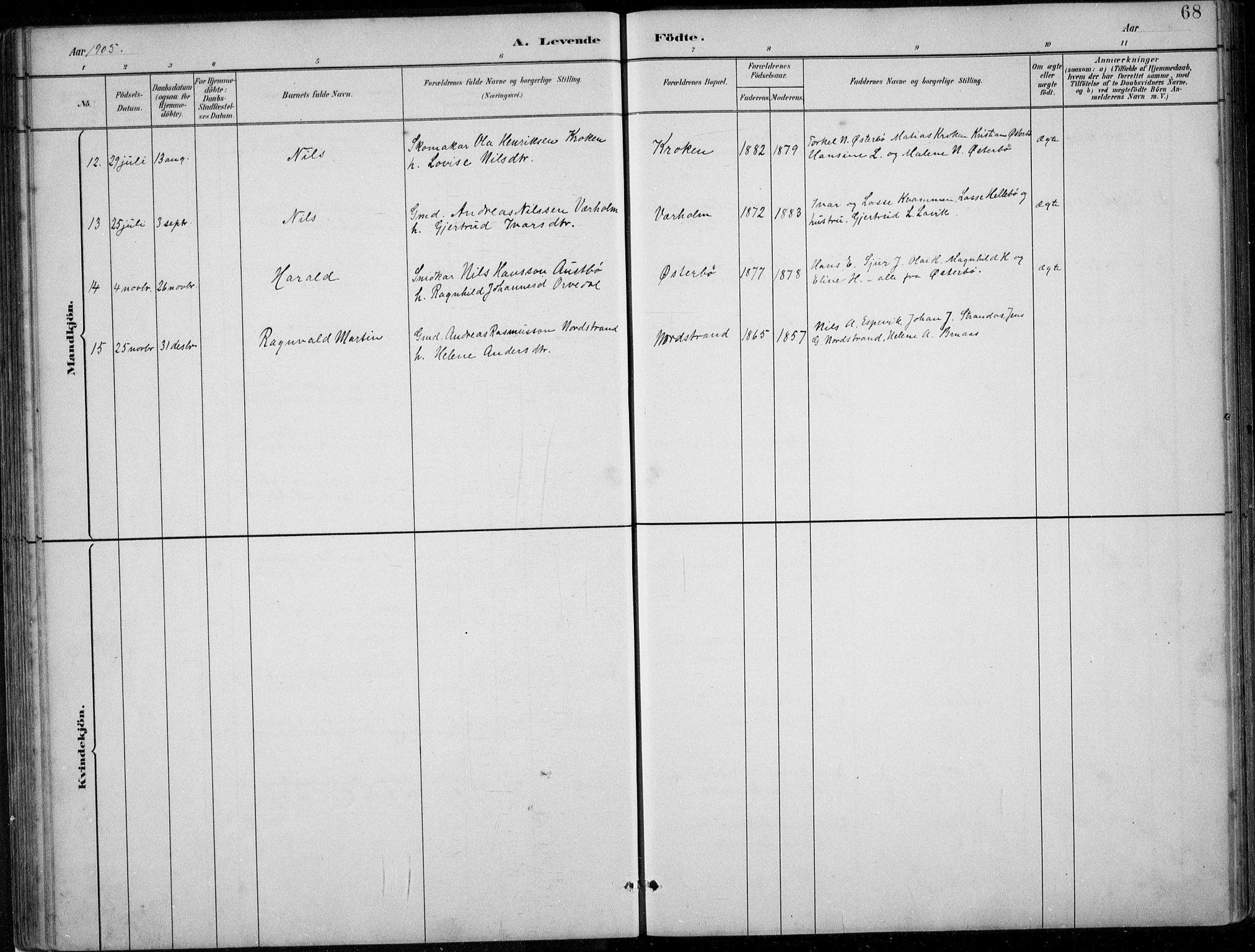 Lavik sokneprestembete, AV/SAB-A-80901: Parish register (copy) no. A 2, 1882-1910, p. 68