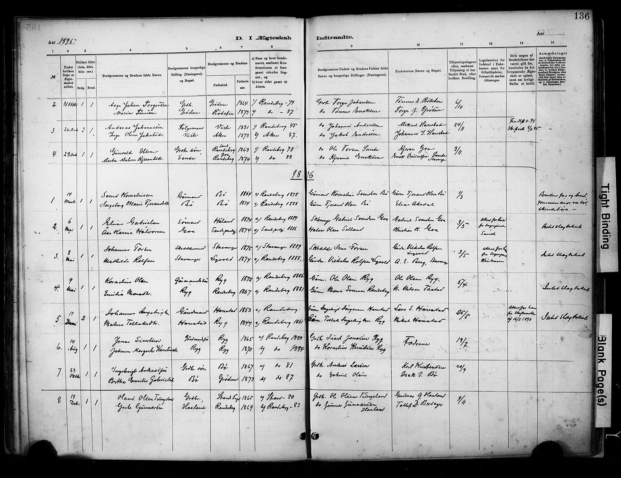Hetland sokneprestkontor, SAST/A-101826/30/30BA/L0009: Parish register (official) no. A 9, 1882-1918, p. 136