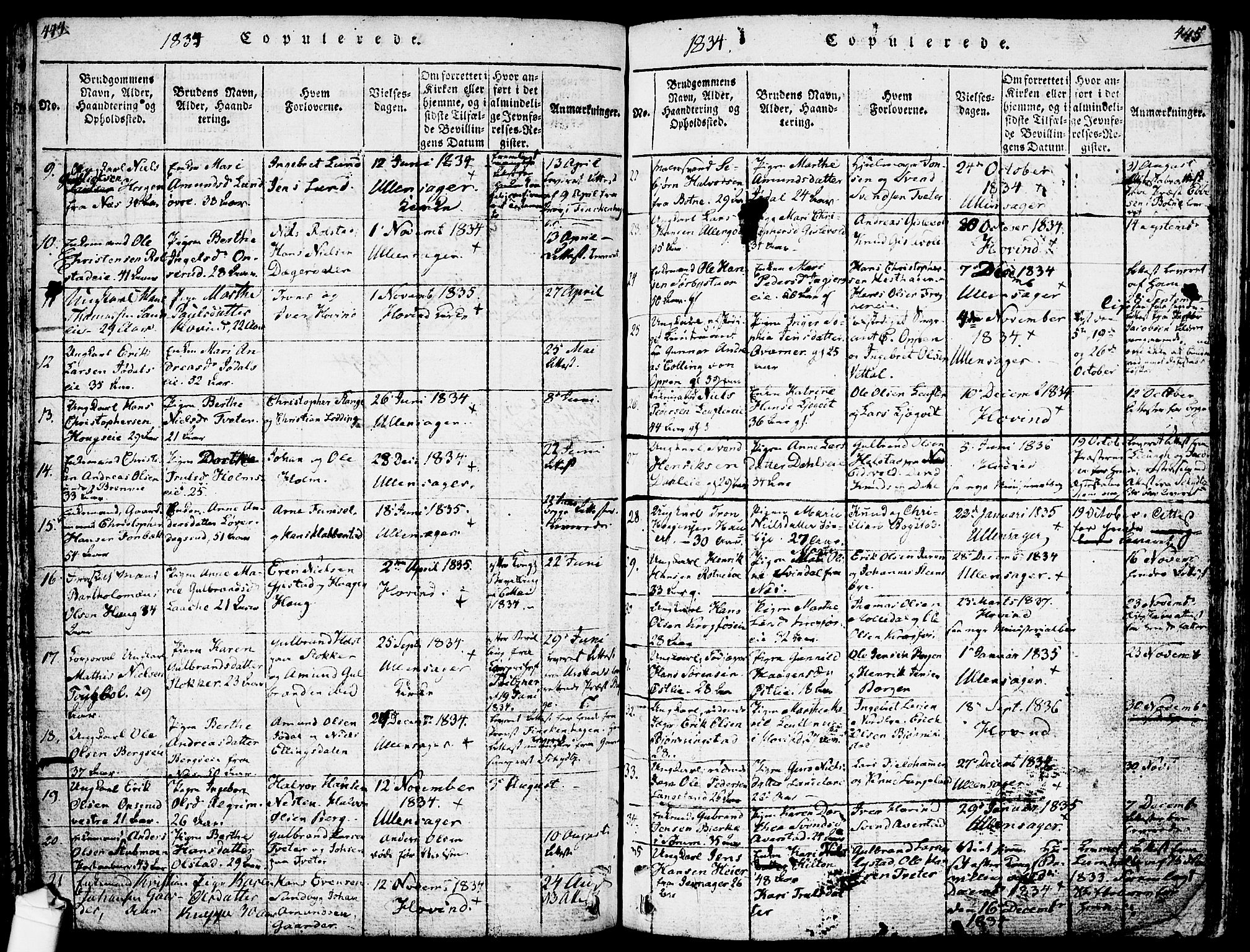 Ullensaker prestekontor Kirkebøker, SAO/A-10236a/F/Fa/L0013: Parish register (official) no. I 13, 1815-1835, p. 444-445