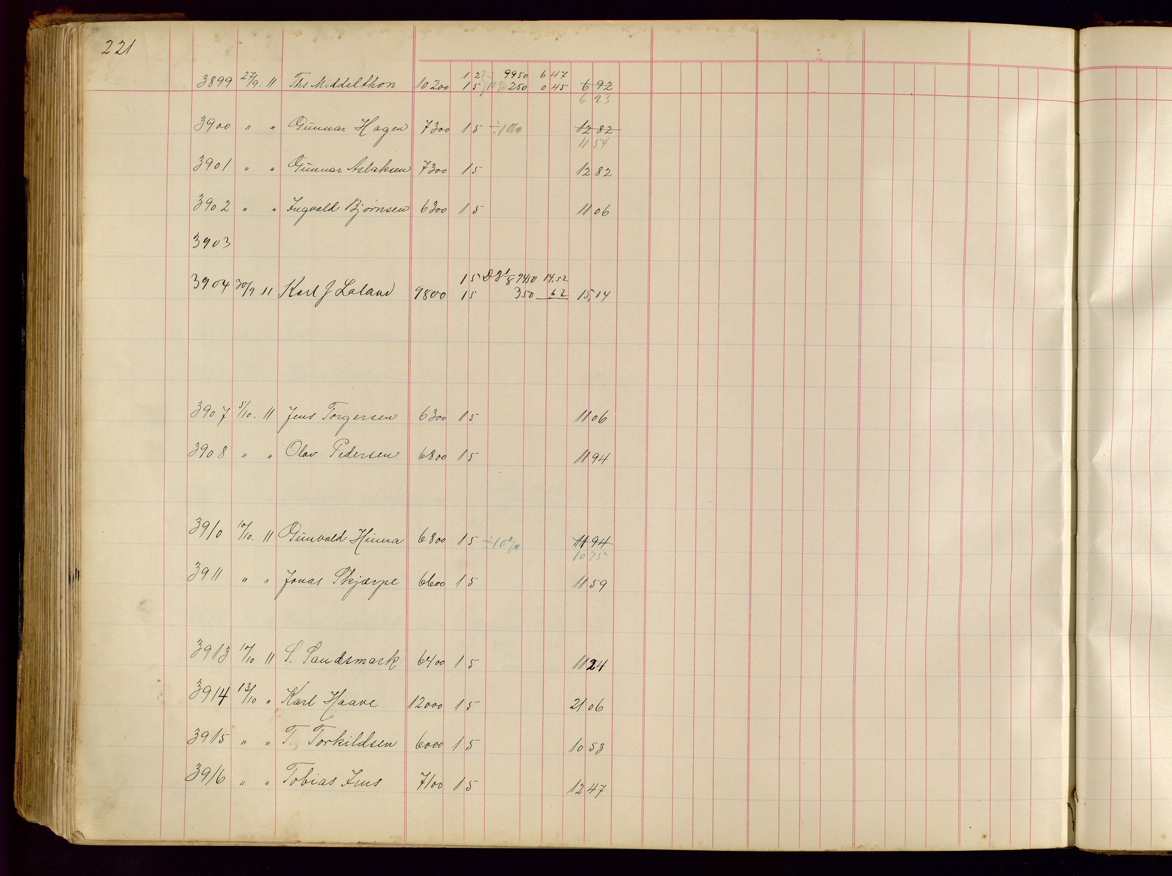 Norges Brannkasse Stavanger, SAST/A-102143/F/Fc/L0001: Brannkontingentprotokoll, 1903-1912, p. 221