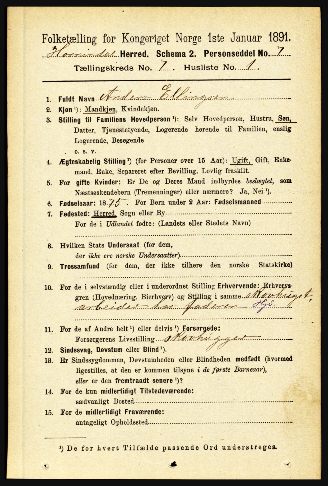 RA, 1891 census for 1444 Hornindal, 1891, p. 1753