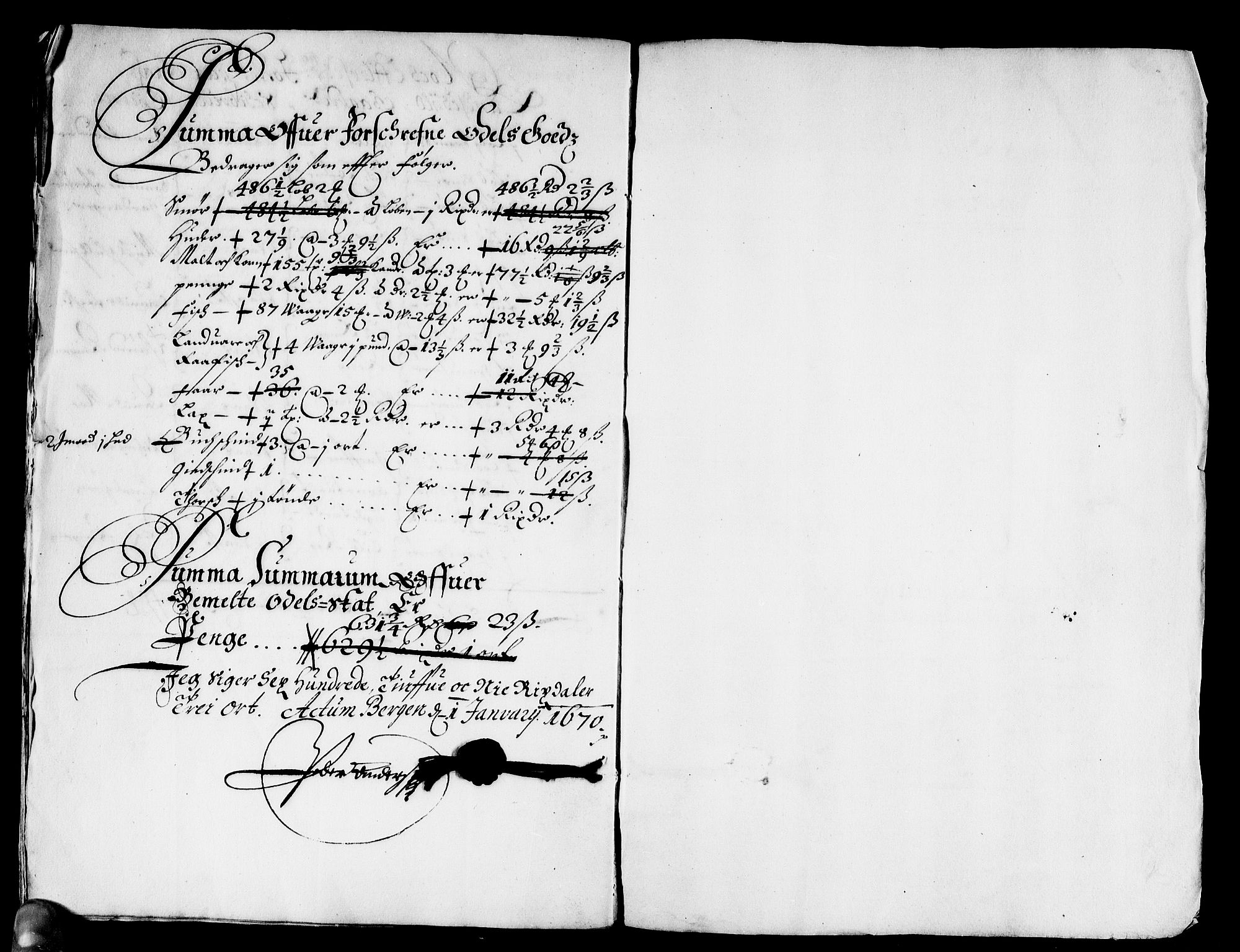 Rentekammeret inntil 1814, Reviderte regnskaper, Stiftamtstueregnskaper, Bergen stiftamt, RA/EA-6043/R/Rc/L0030: Bergen stiftamt, 1669