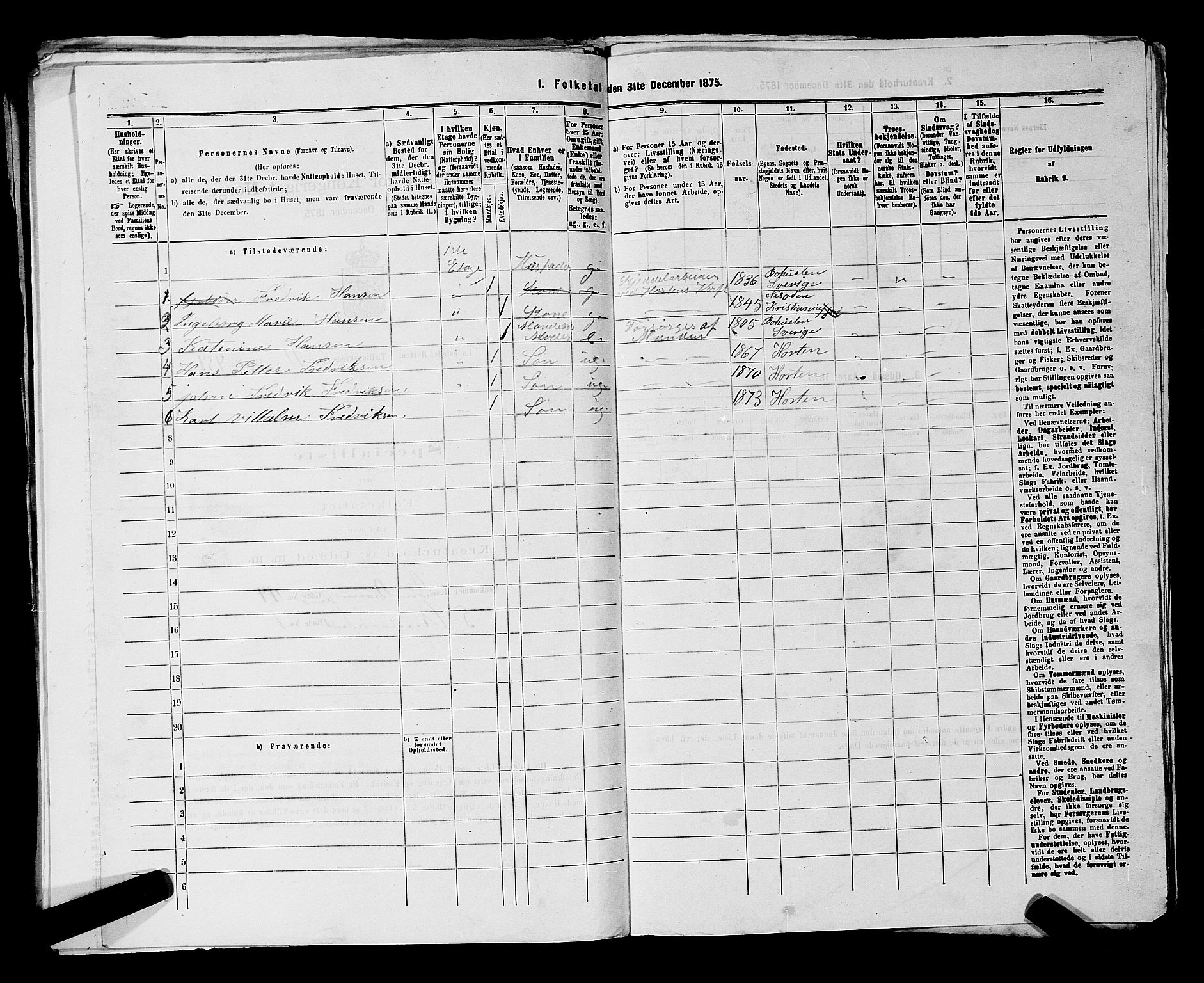 SAKO, 1875 census for 0703P Horten, 1875, p. 1013