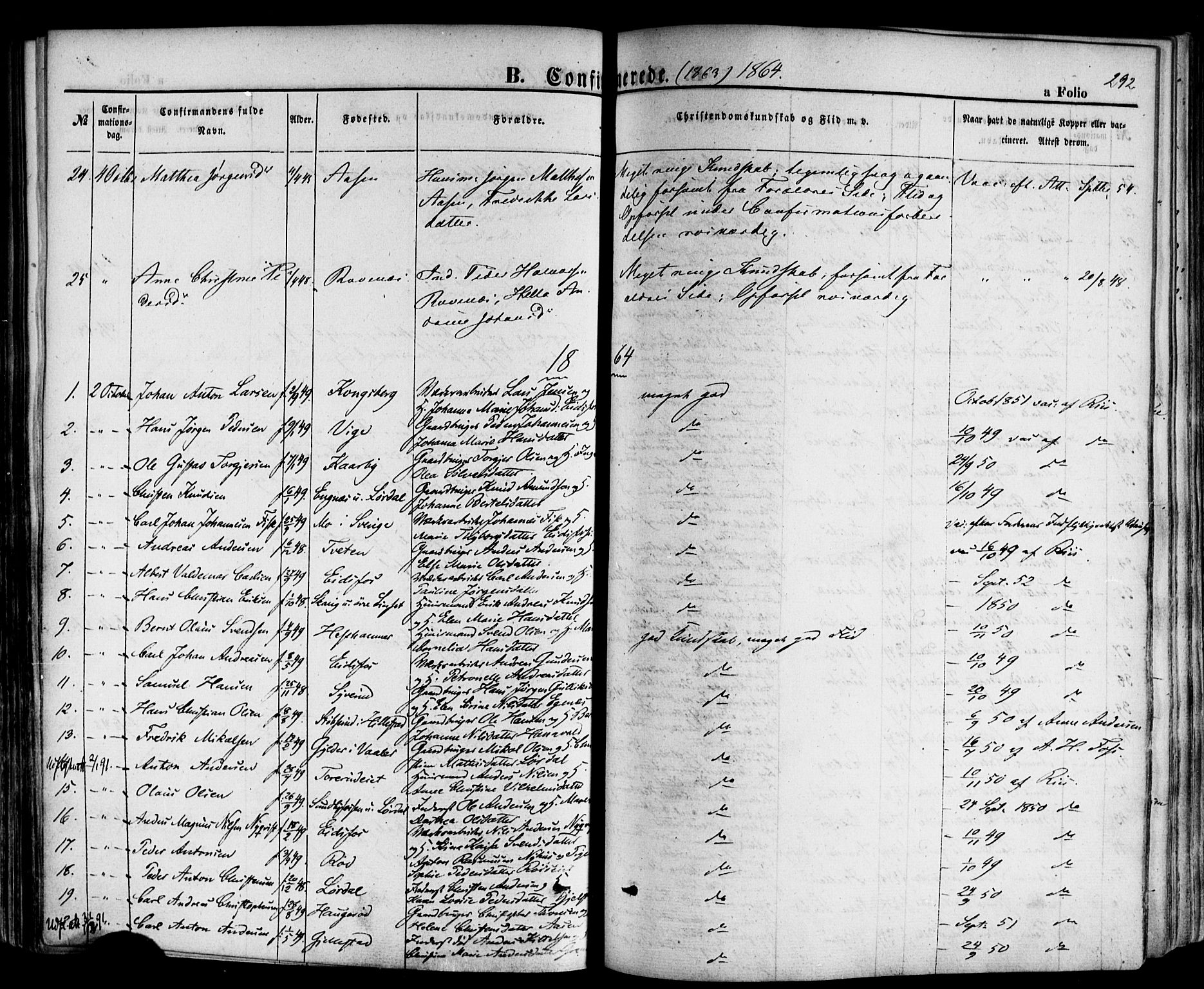 Hof kirkebøker, SAKO/A-64/F/Fa/L0006: Parish register (official) no. I 6, 1851-1877, p. 292