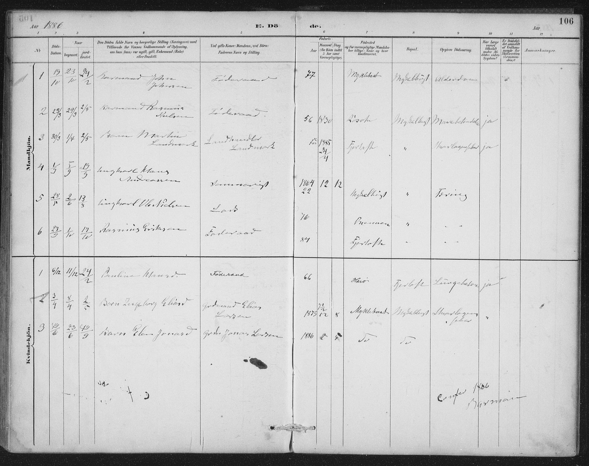 Ministerialprotokoller, klokkerbøker og fødselsregistre - Møre og Romsdal, SAT/A-1454/538/L0522: Parish register (official) no. 538A01, 1884-1913, p. 106