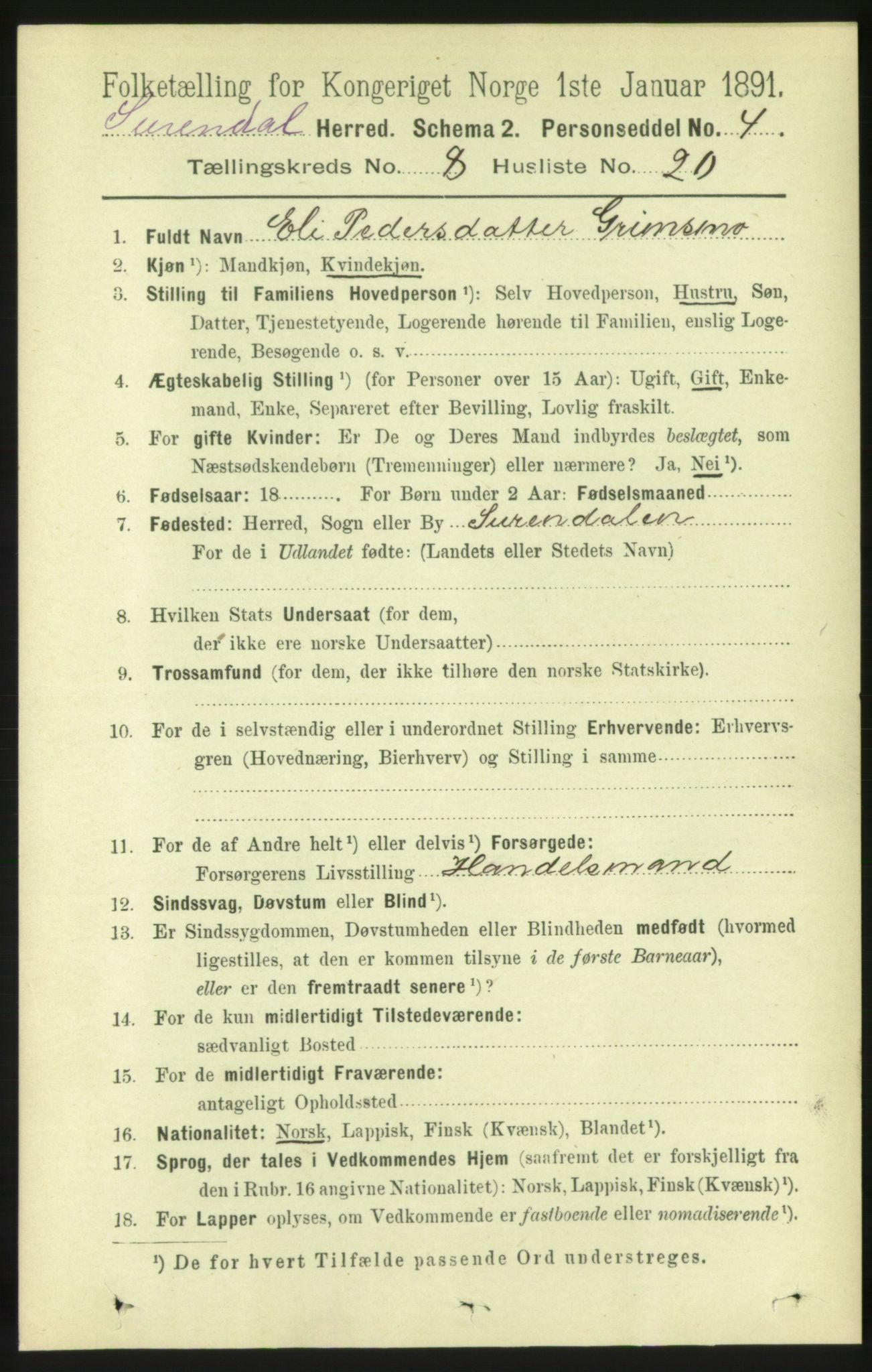 RA, 1891 census for 1566 Surnadal, 1891, p. 2188